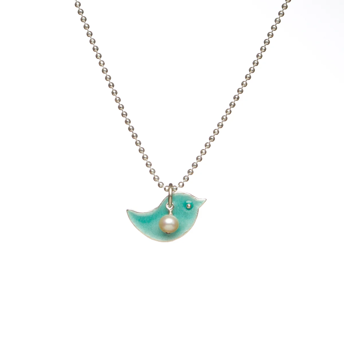 Bird and Pearl Enamel Necklace