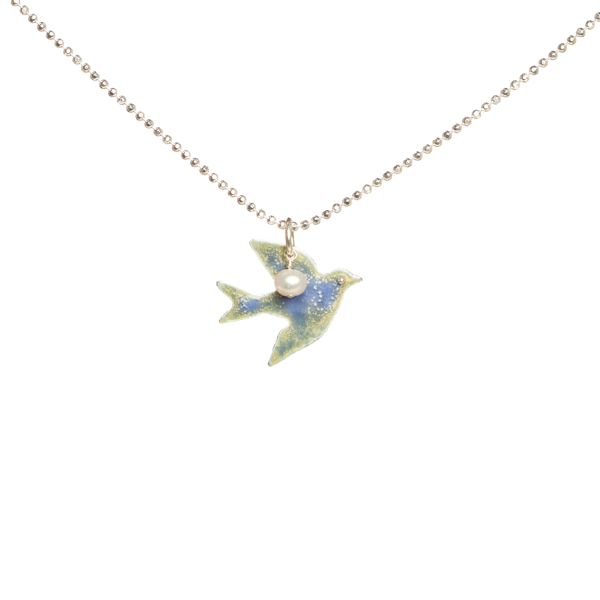 Swift Bird Necklace enamel and freshwater pearl pendant