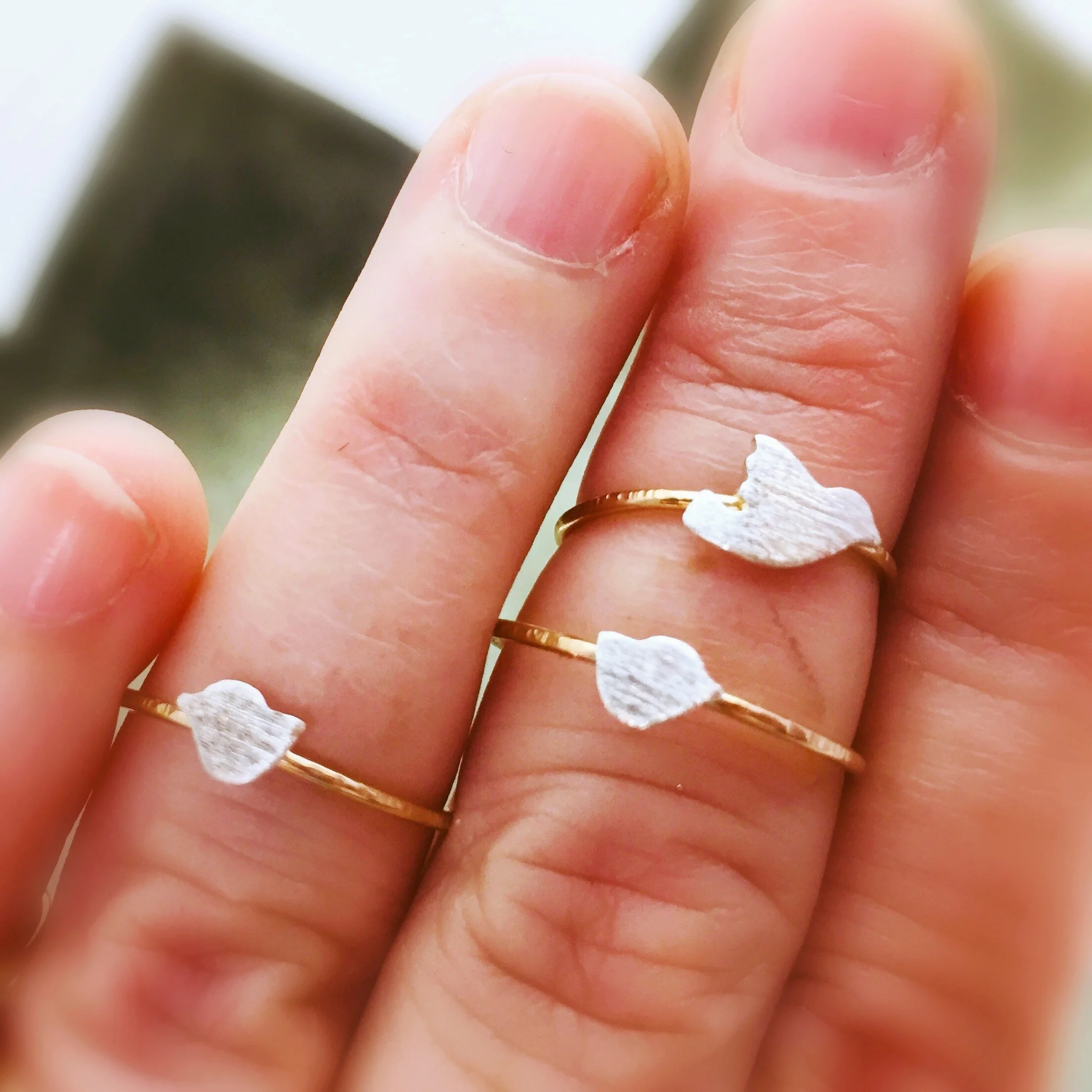 Stacking Bird Rings in Silver and Gold Fill