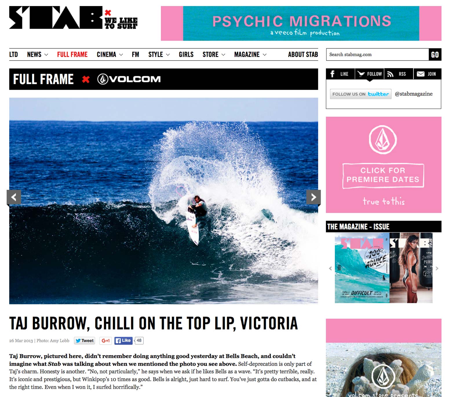 Stab Magazine website, Full Frame, March 2013