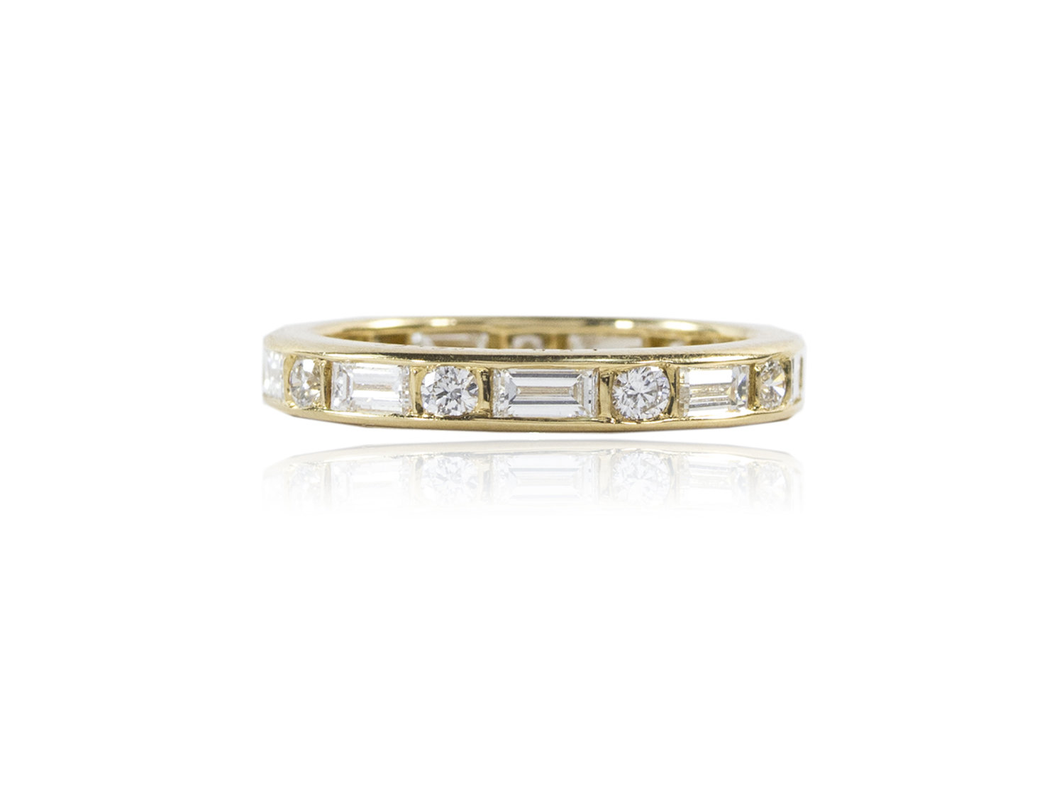 Channel-set round and baguette-cut diamond band ring — Julia