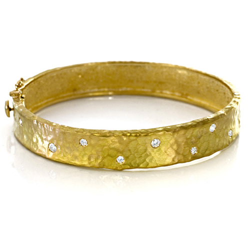 18k Gold Hammered Gold and Diamond Bangle - Julia Ballentine Fine Jewelry