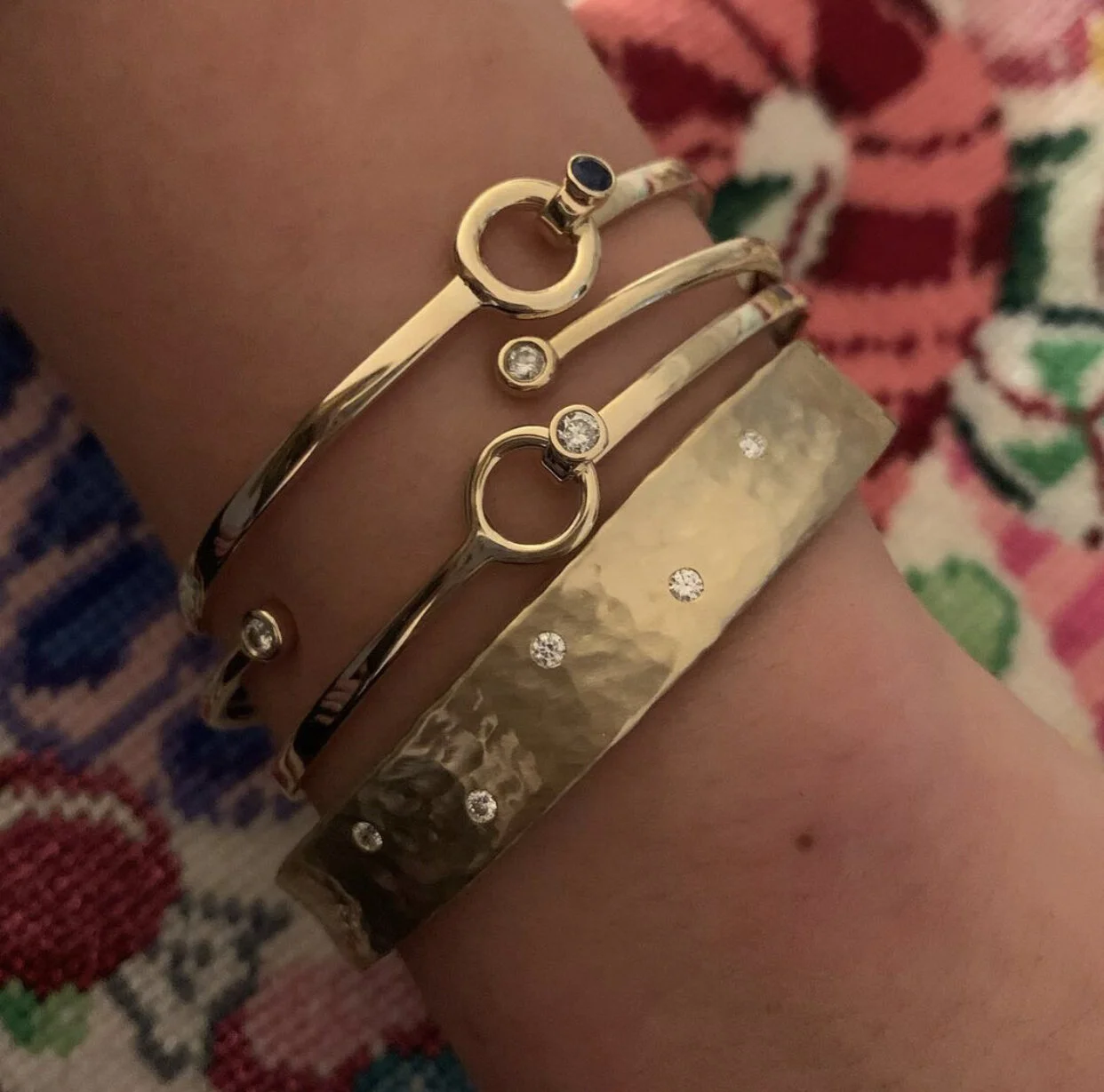 18k Gold Hammered Gold and Diamond 