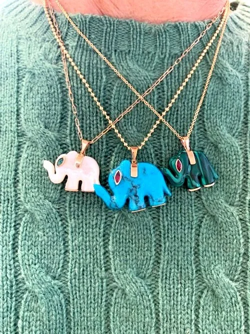 Turquoise Parisian Carved Elephant with Ruby Eye — Julia