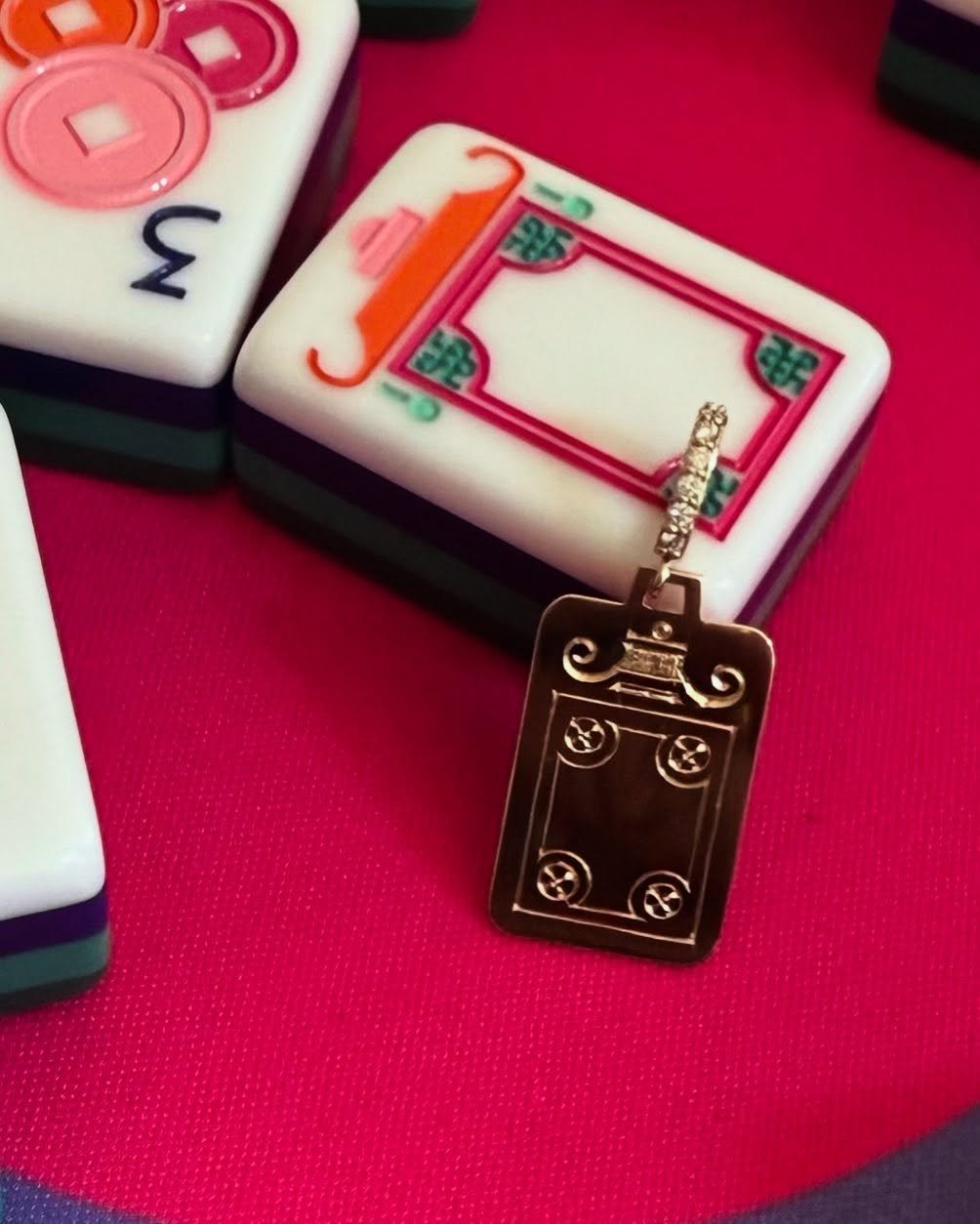 Thrilled 🩷🩷🩷 to launch our custom Mahjong pendants 🀄️🩷🀄️- Solid 14k yellow gold hand engraved pendant with a diamond bail, adorable as is or add a custom initial or set of initials in the center. Layer over your JBFJ disc, wear on a wire or on 