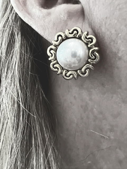 Vintage Tiffany Large Mabe Pearl Scroll Earrings — Julia