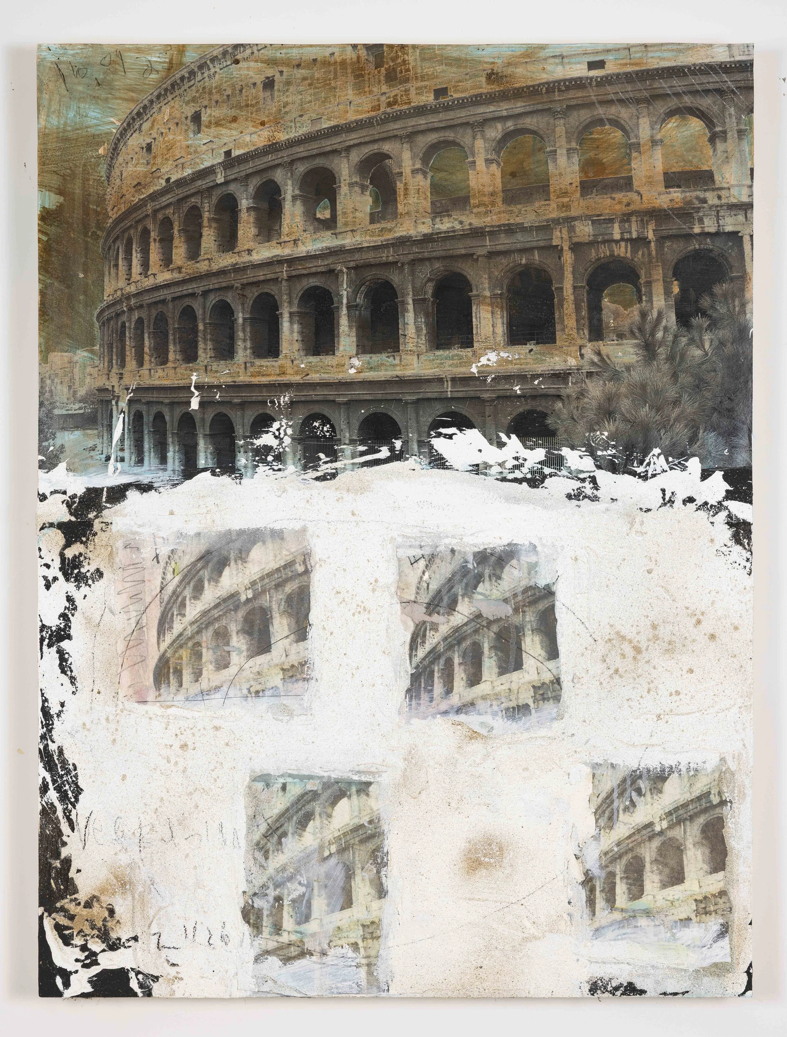 Colosseum II, mixed media on wood, 40" x 30" inches