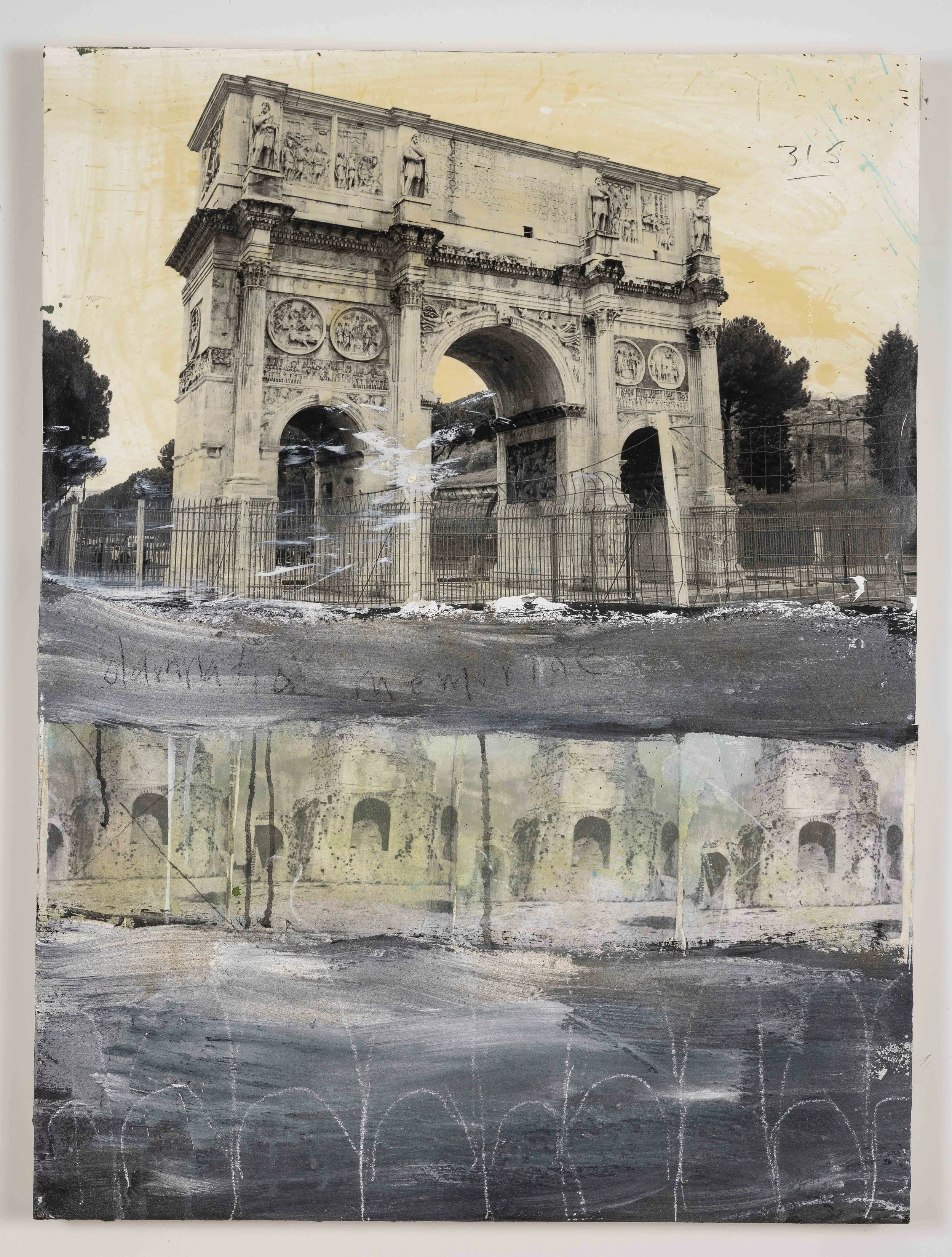 Damnatio Memoriae, mixed media on wood, 40" x 30" inches