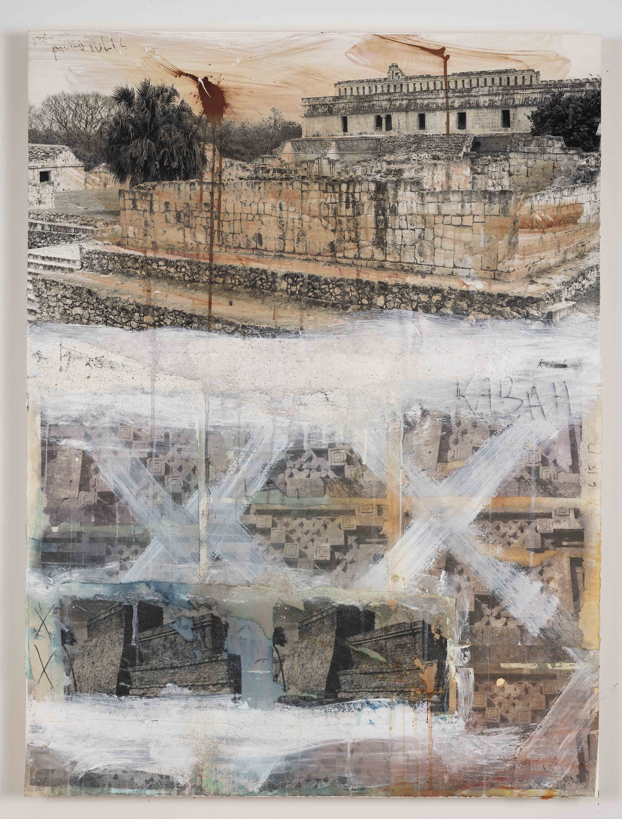 Acropolis II, mixed media on wood, 40" x 30" inches