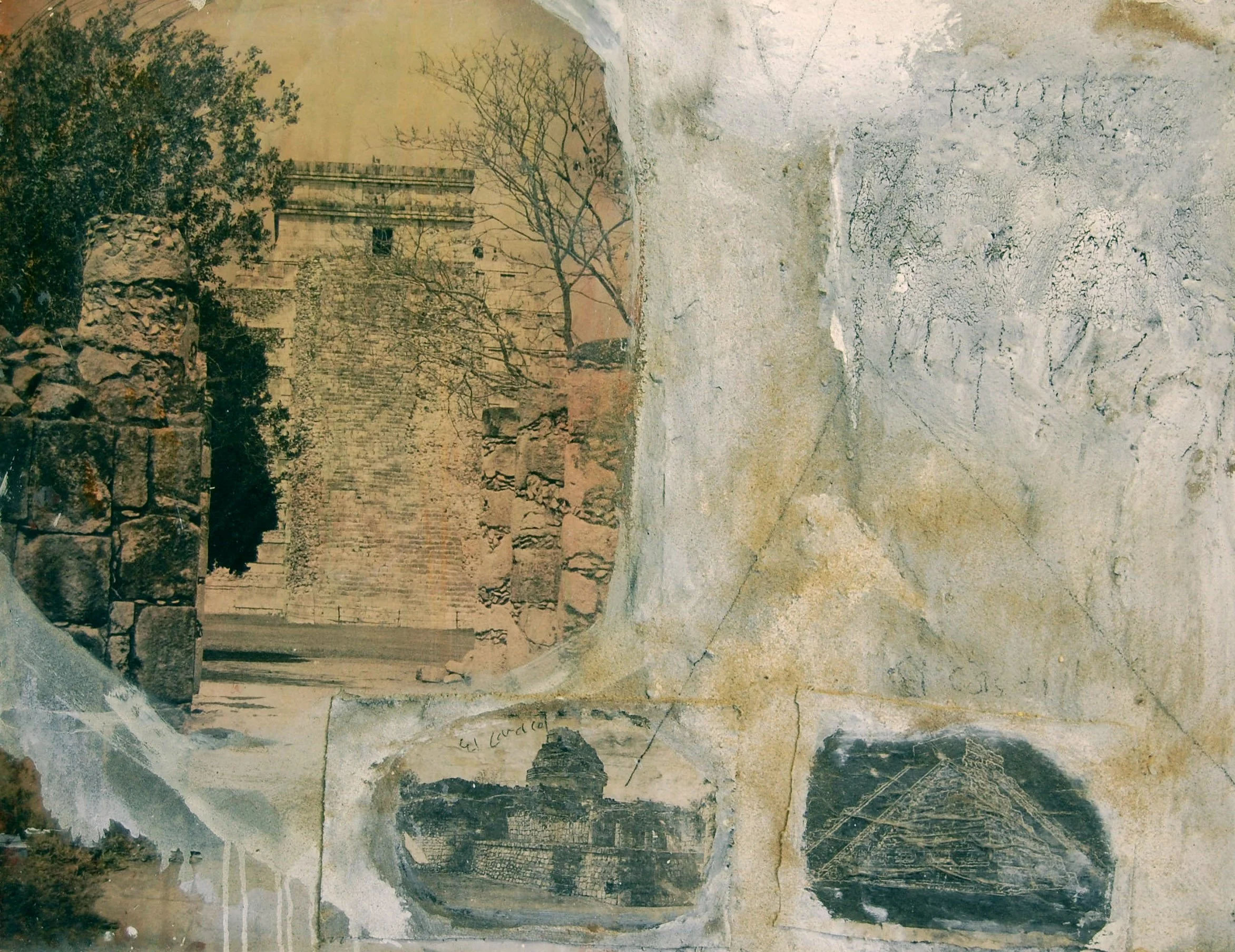 Tomb of the Priest, mixed media on wood, 30" x 40" inches