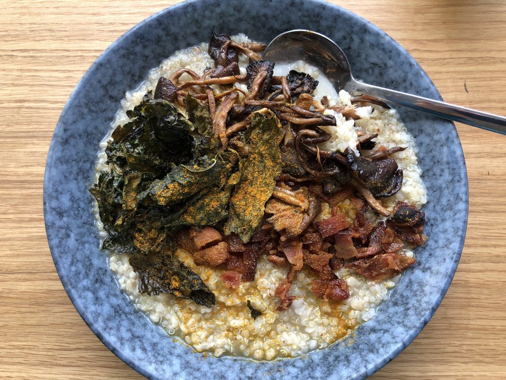 Savory Porridge with Kale, Mushrooms and Housemade Farmers Cheese