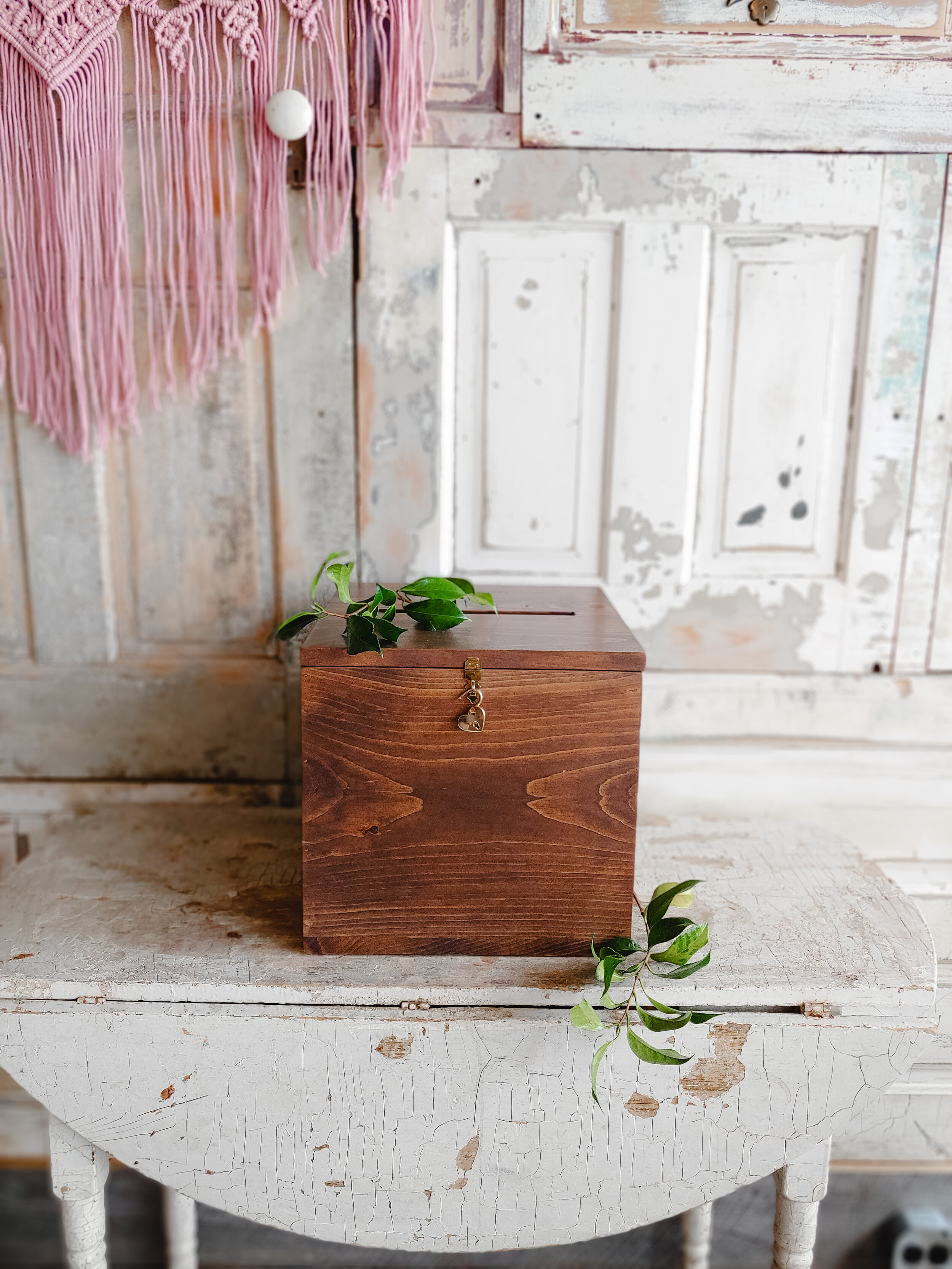 WOOD CARD BOX WITH LOCK $25 — Chippy White Table
