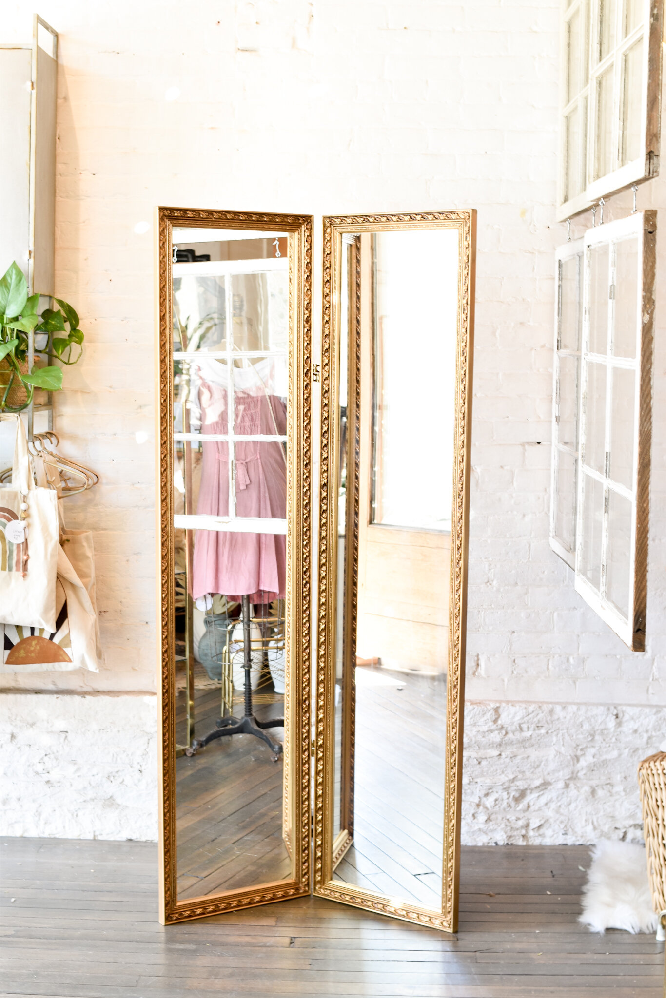FREE STANDING GOLD FOLDING MIRROR $74
