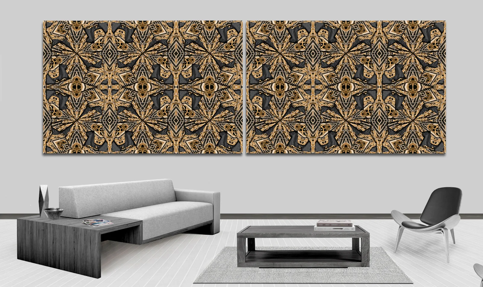 Metal Opulence shown here in two side by side wall panels. 