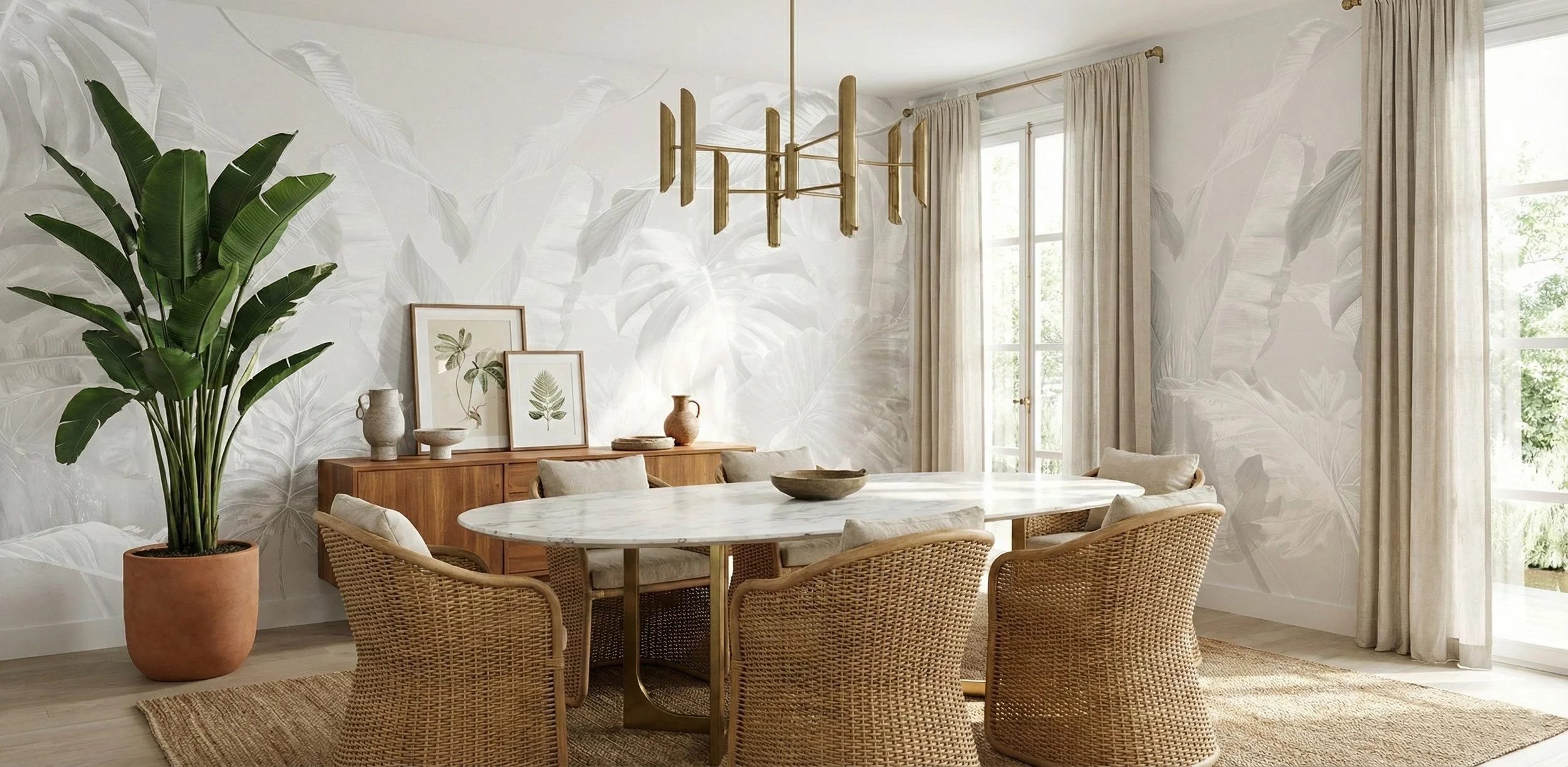 JungleScape Silver Diningroom 2 wallpaper wallcovering by EDGE Collections.jpg