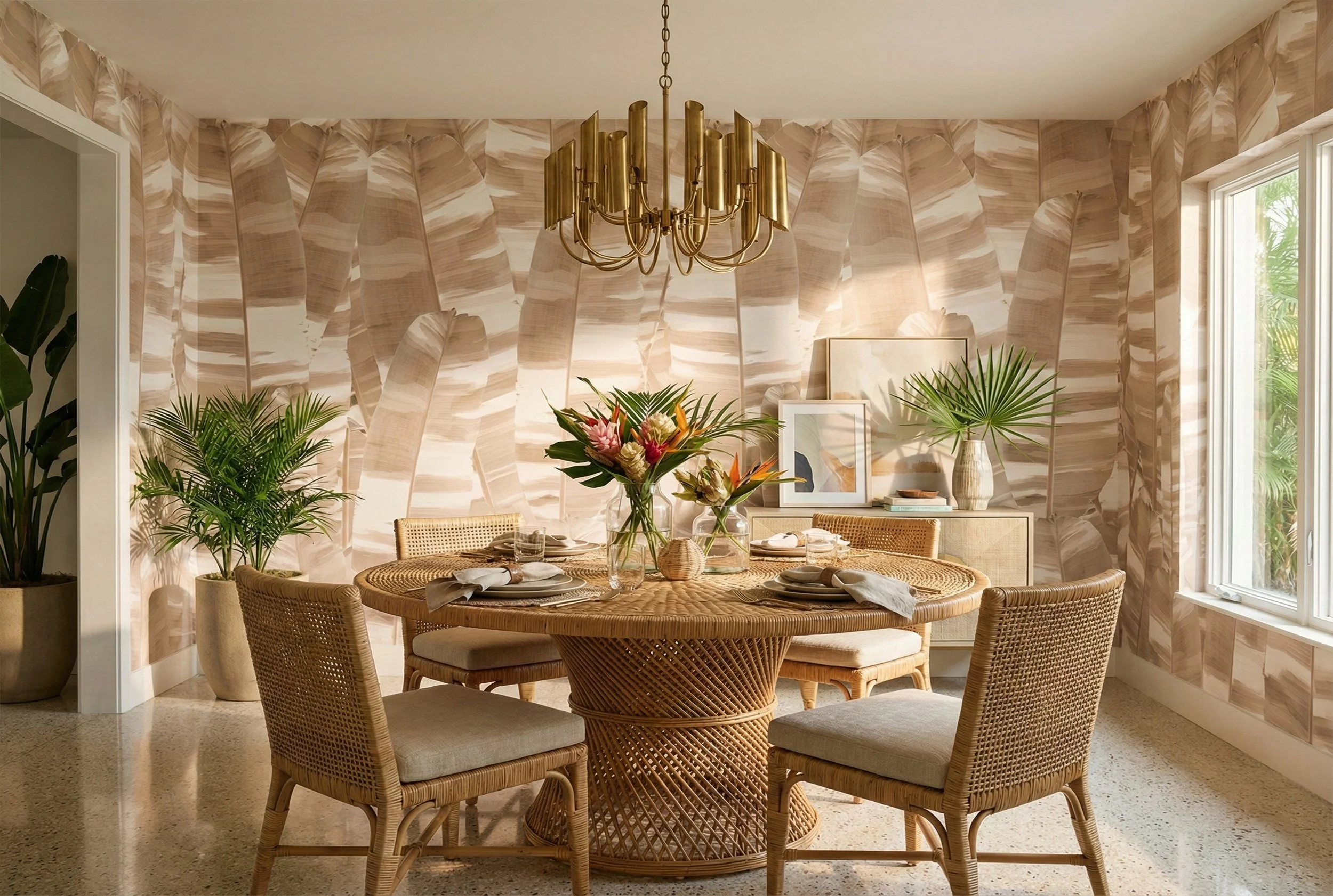 Vertical Leaf Camo Beige wallpaper wallcovering by EDGE Collections dining room 2 wallpaper.jpg