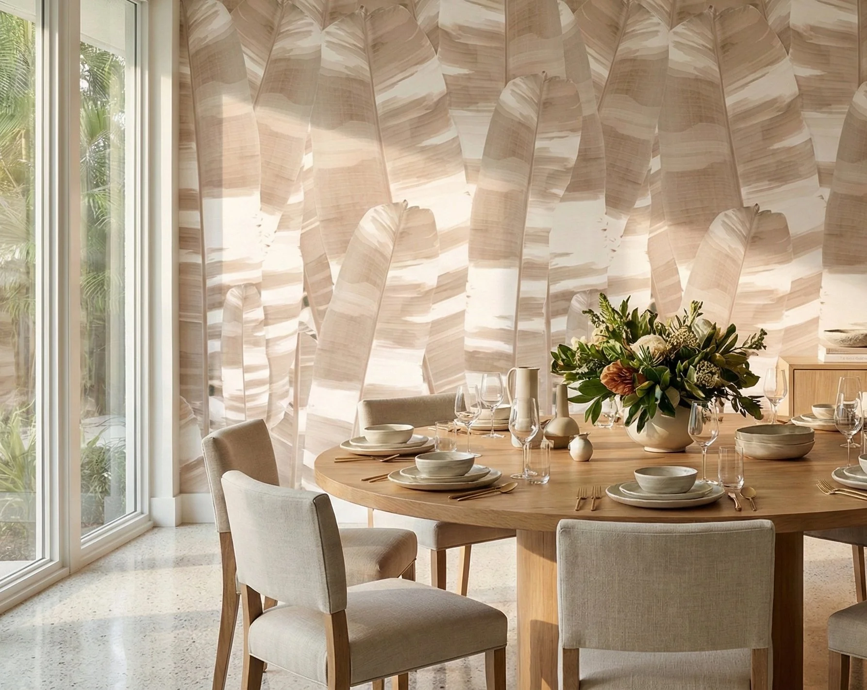 Vertical Leaf Camo Beige wallpaper wallcovering by EDGE Collections dining room wallpaper.jpg