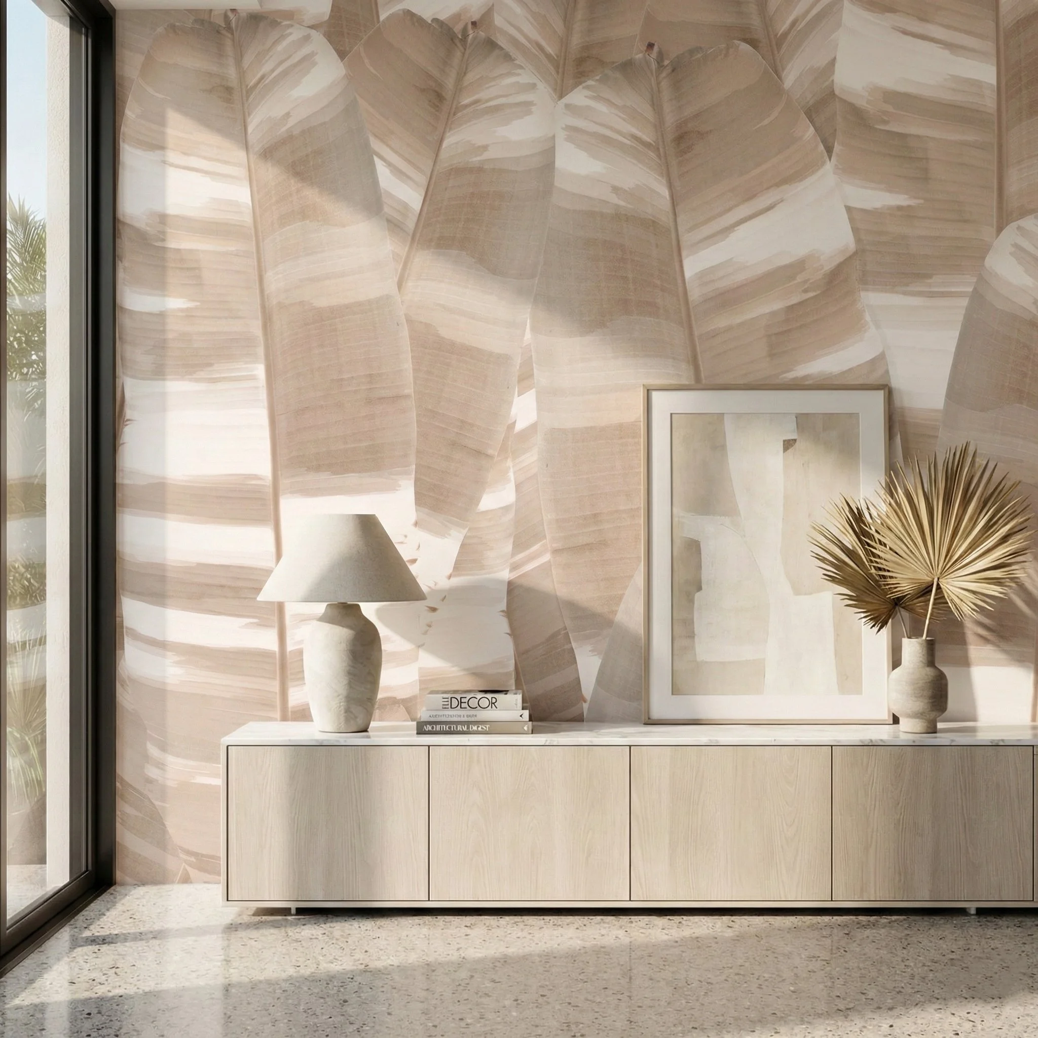 Vertical Leaf Camo Beige wallpaper wallcovering by EDGE Collections foyer 2 wallpaper.jpg