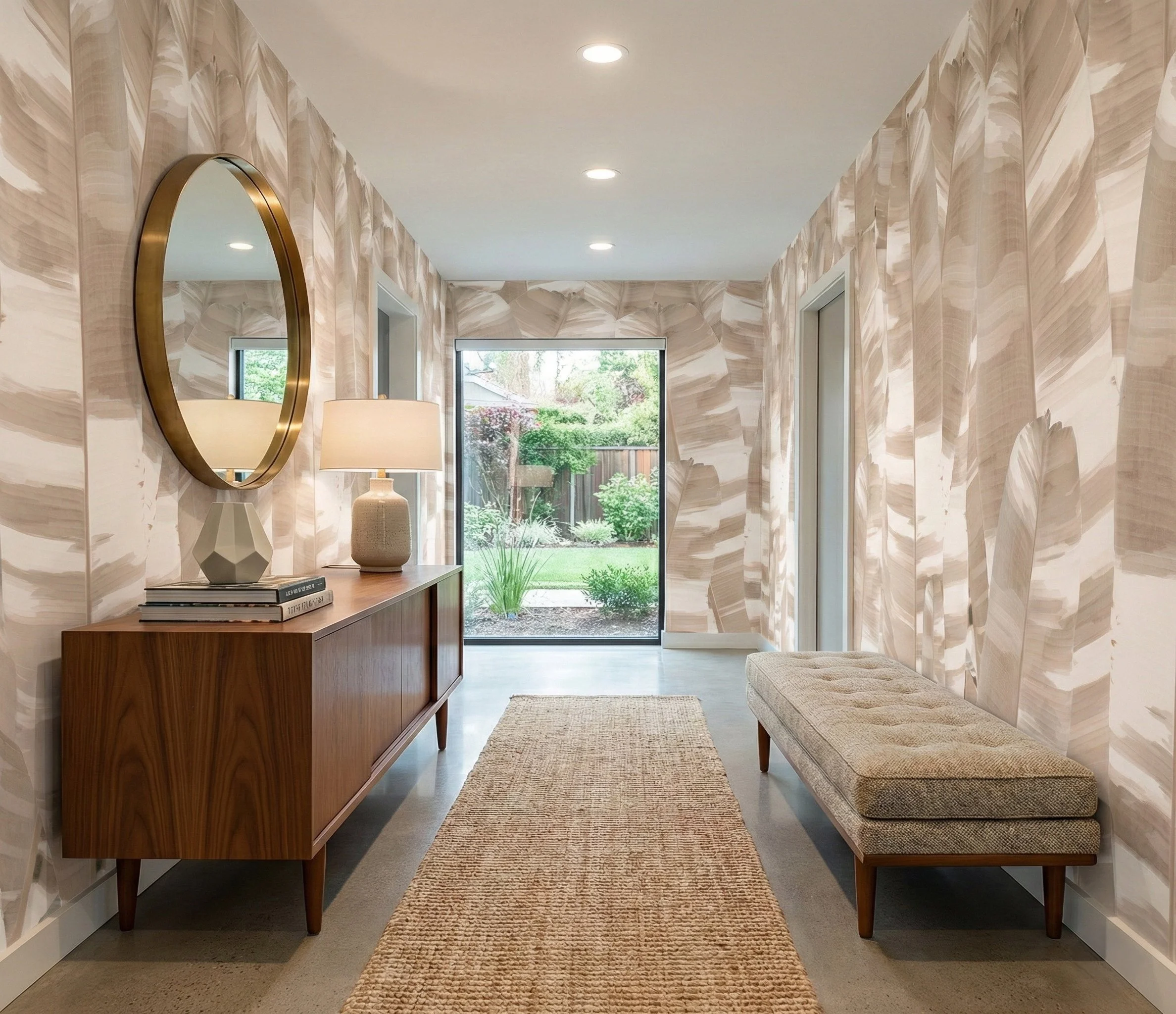 Vertical Leaf Camo Beige wallpaper wallcovering by EDGE Collections hallway home wallpaper.jpg