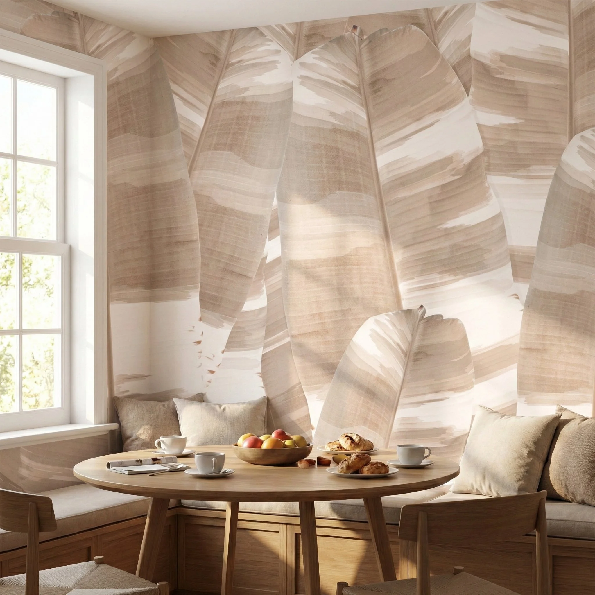 Vertical Leaf Camo Beige wallpaper wallcovering by EDGE Collections breakfast nook wallpaper.jpg