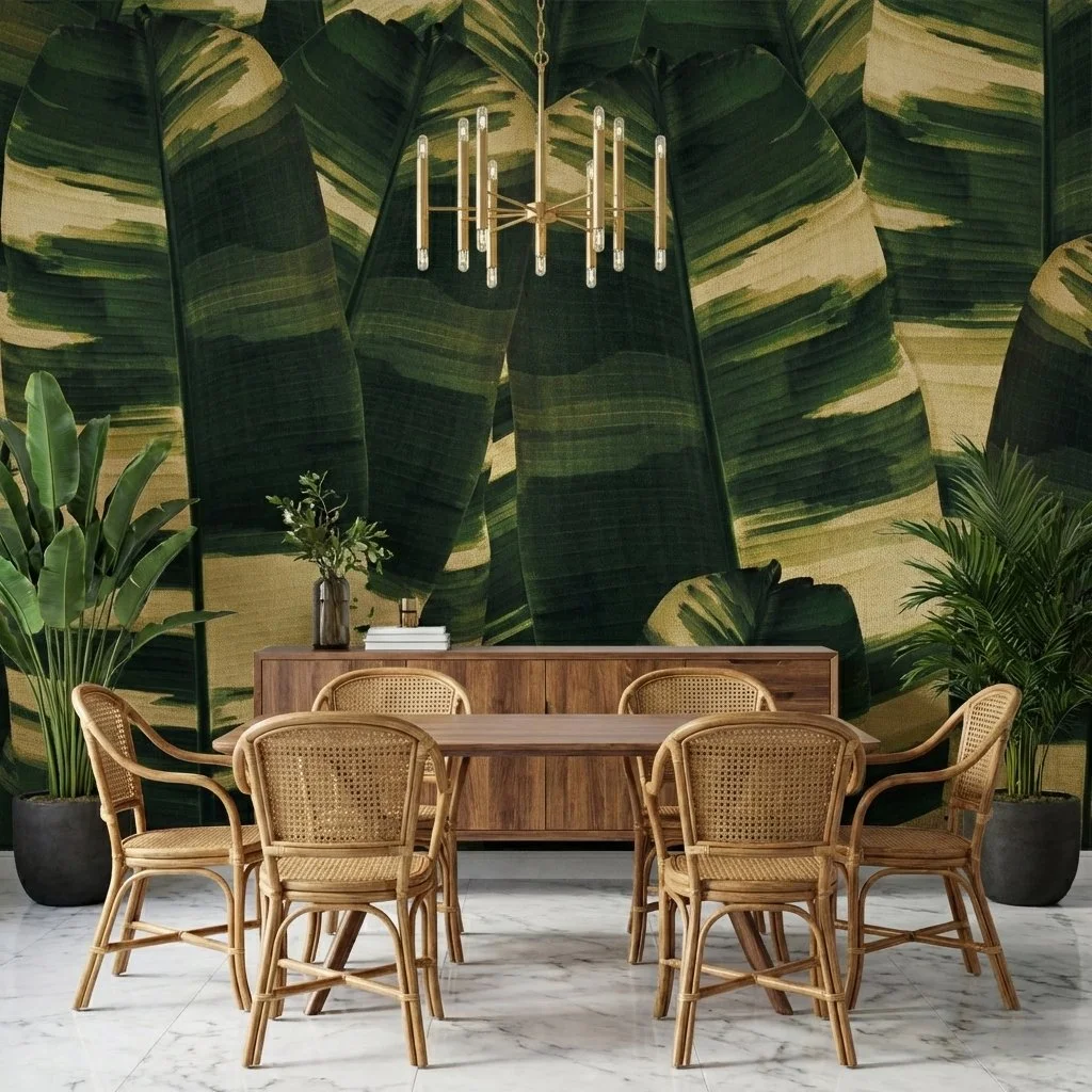 Vertical Leaf Camo green OG gold metallic wallpaper wallcovering by EDGE Collections diningroom wallpaper.jpg