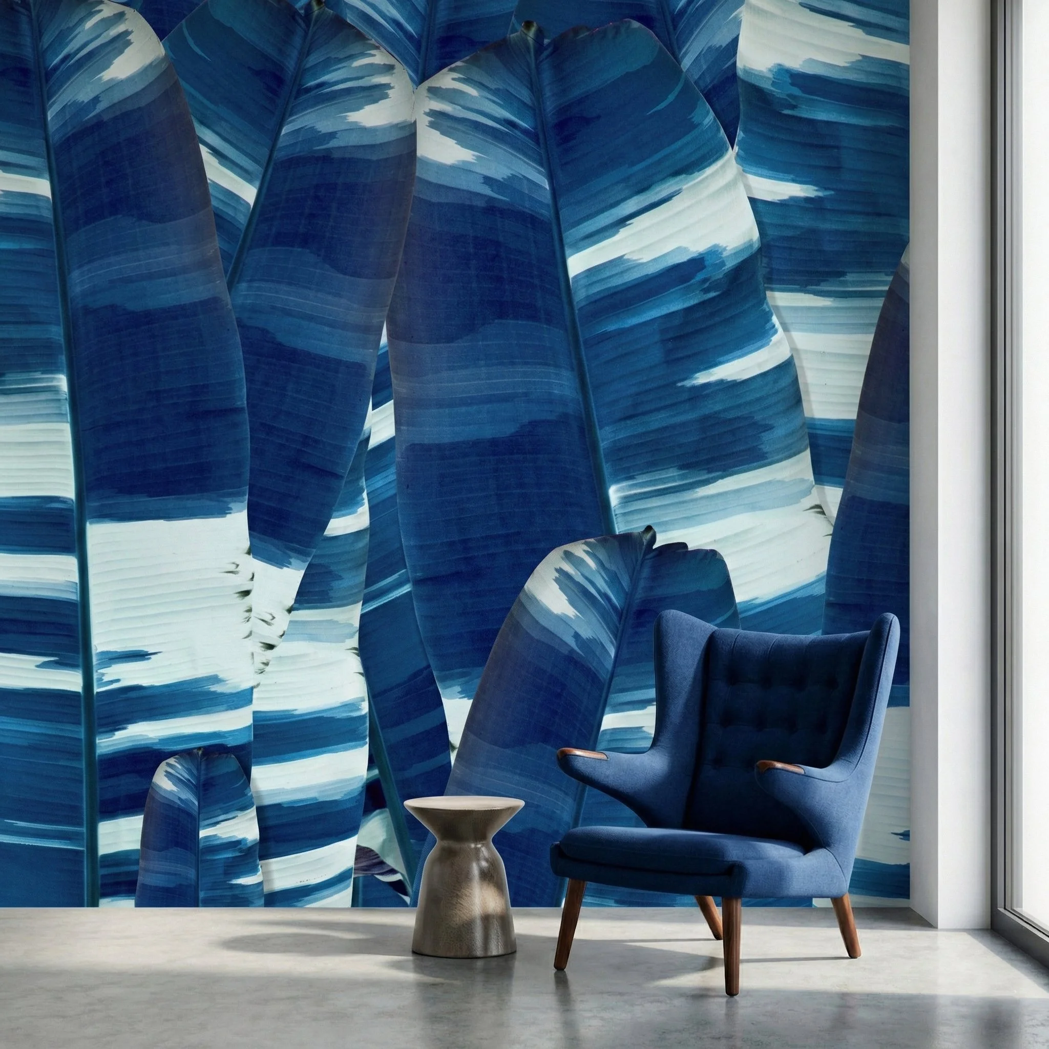 Vertical Leaf Camo Blue wallpaper wallcovering by EDGE Collections restaurant wall chair wallpaper 2.jpg