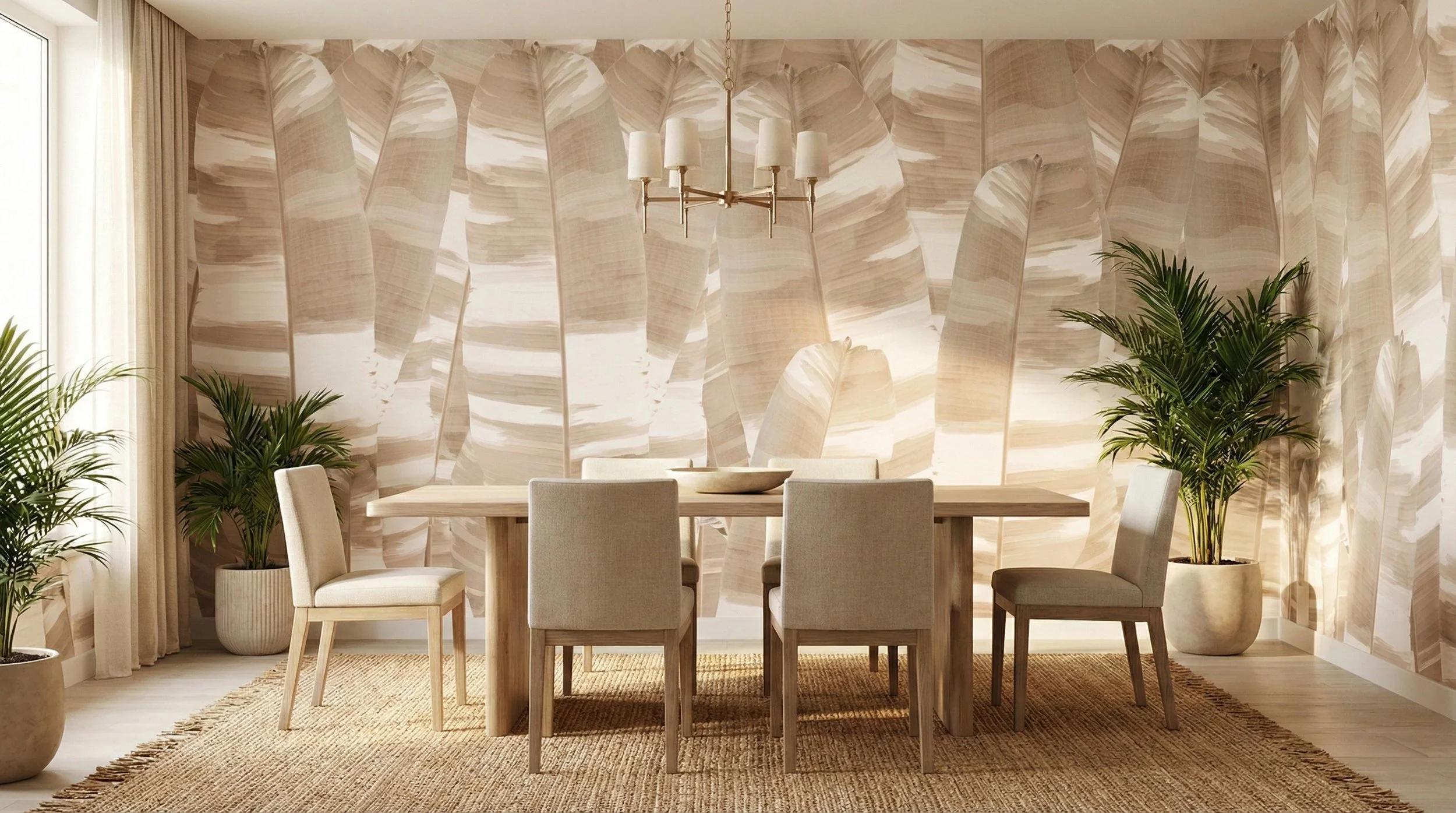 Vertical Leaf Camo Beige wallpaper wallcovering by EDGE Collections dining room 3 wallpaper.jpg