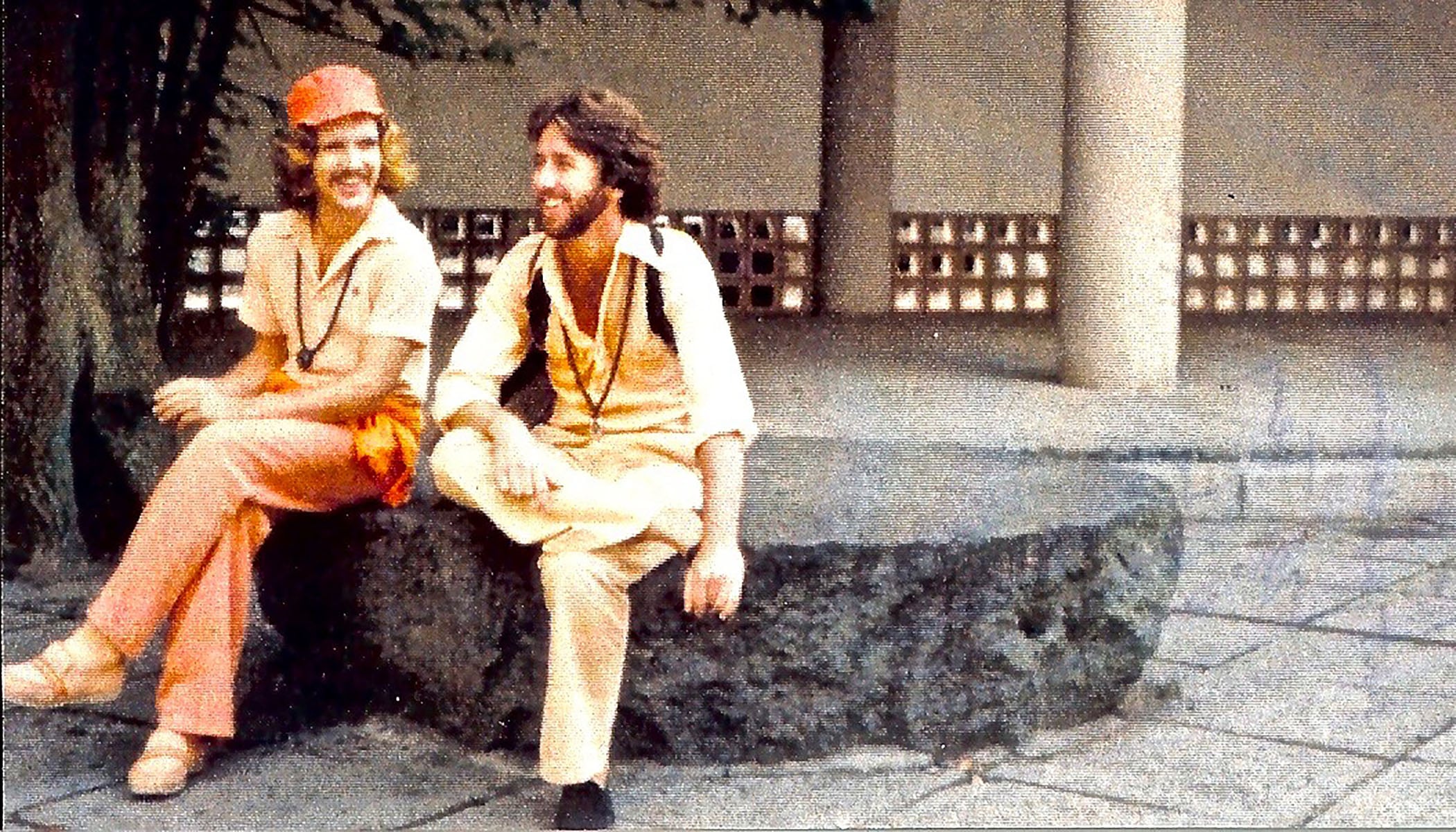 The author with Capt. Kurtski, intrepid pilot and provocateur (as Gorgeous Gloria will attest) - aka Sw. Nityanando – on a stop-over from a Japan-to-Bombay run on assignment to bring laughing buddhas back to Zen. Just another successful mission. Circa 1976.