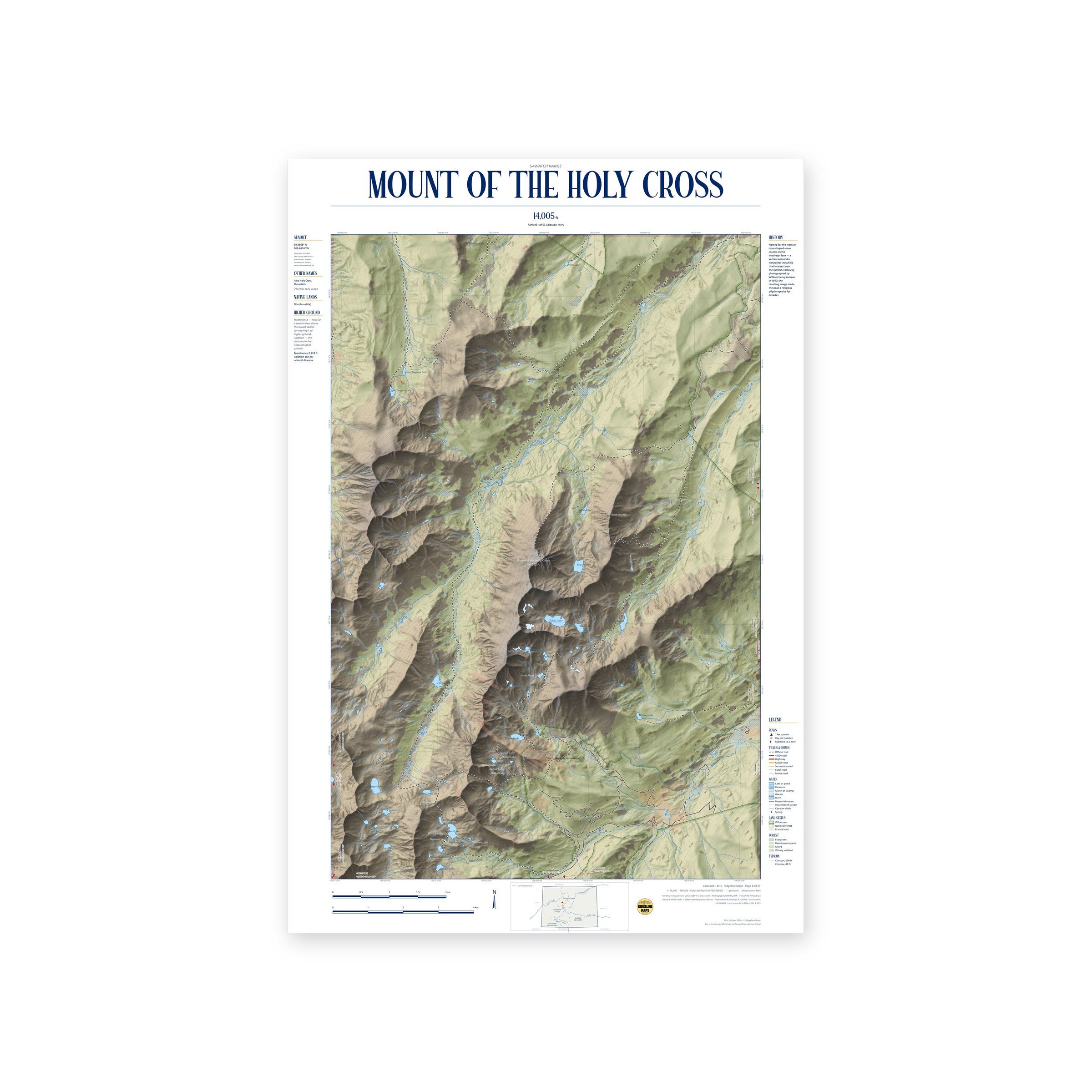 Mount of the Holy Cross topographic map print, full view