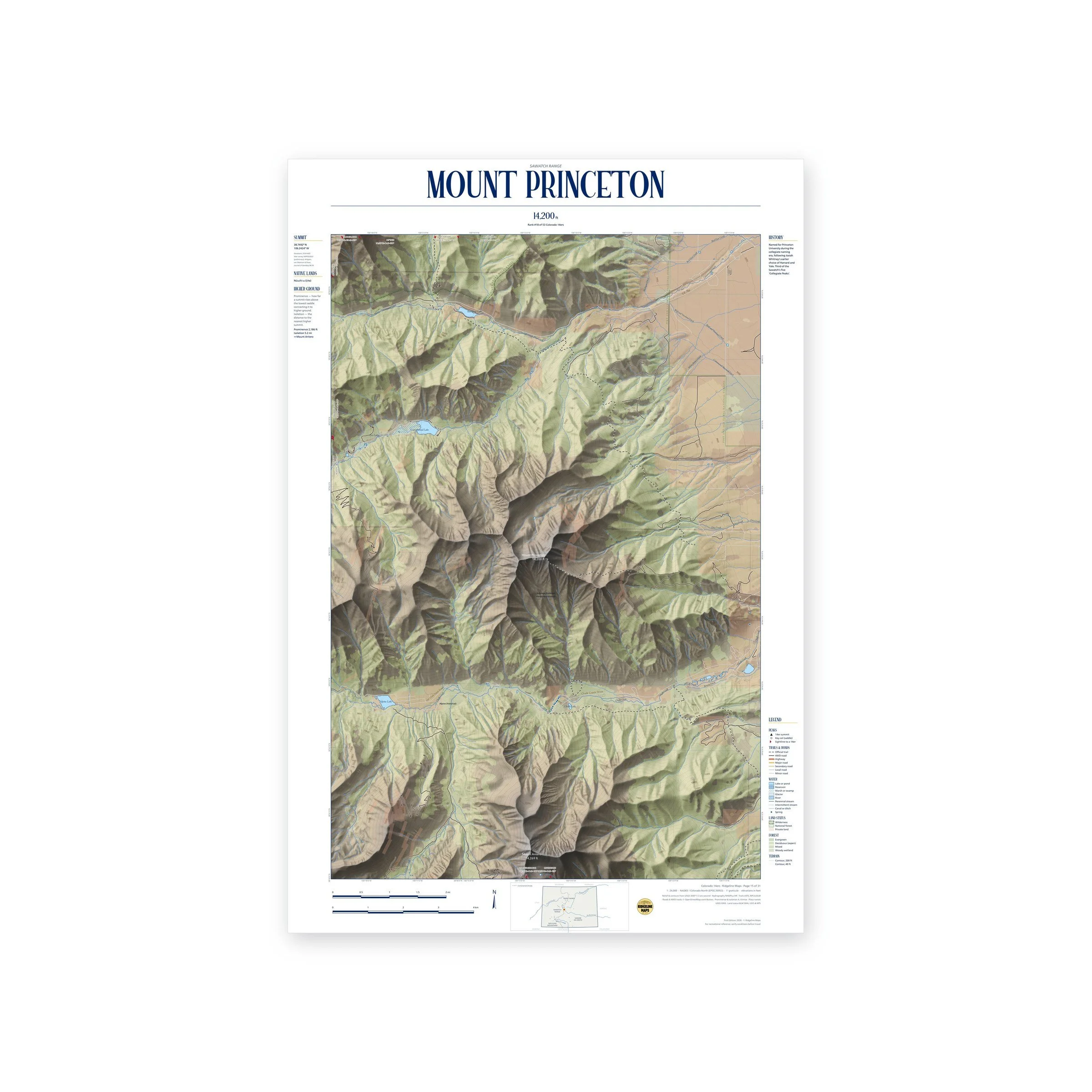 Mount Princeton topographic map print, full view