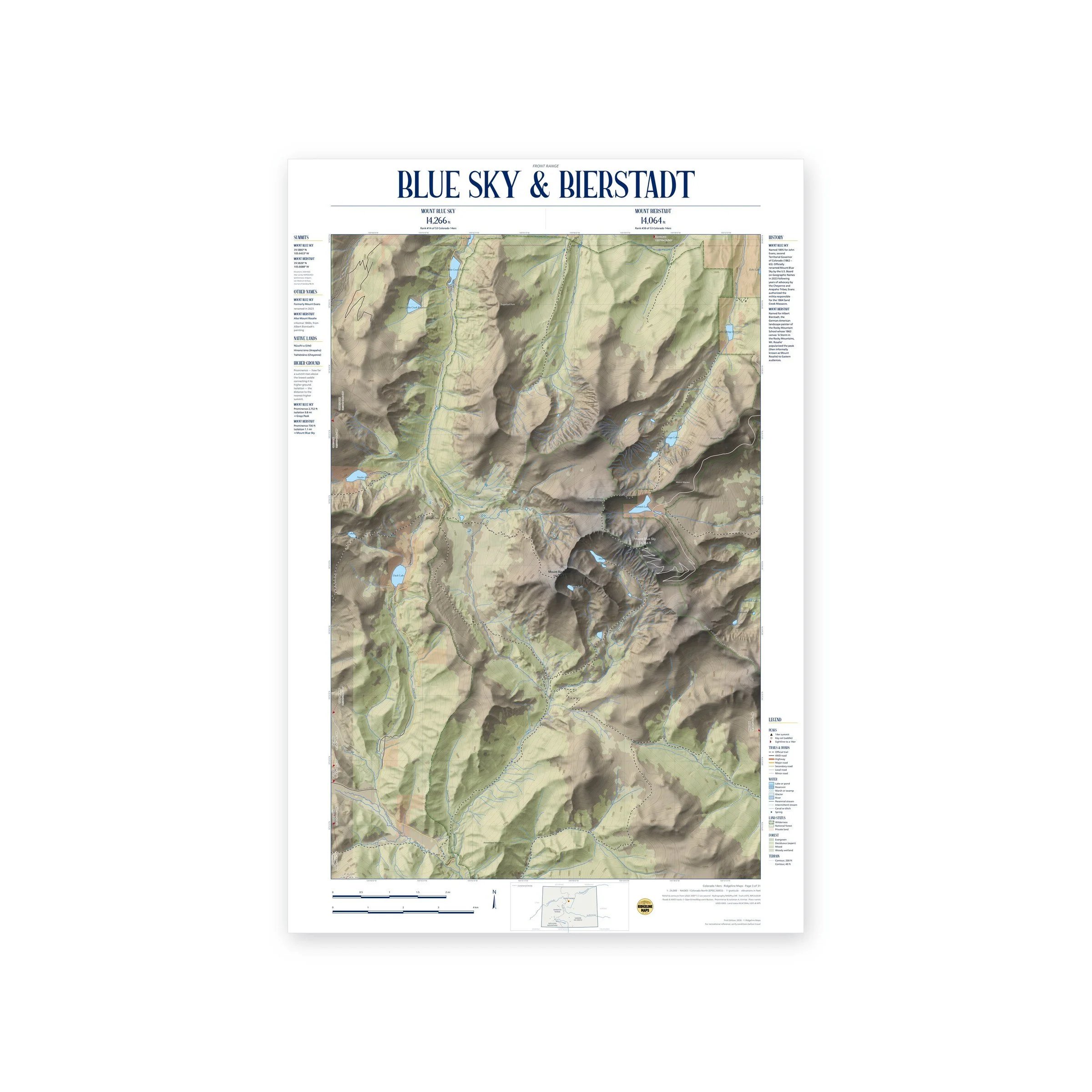 Mount Blue Sky & Mount Bierstadt topographic map print, full view