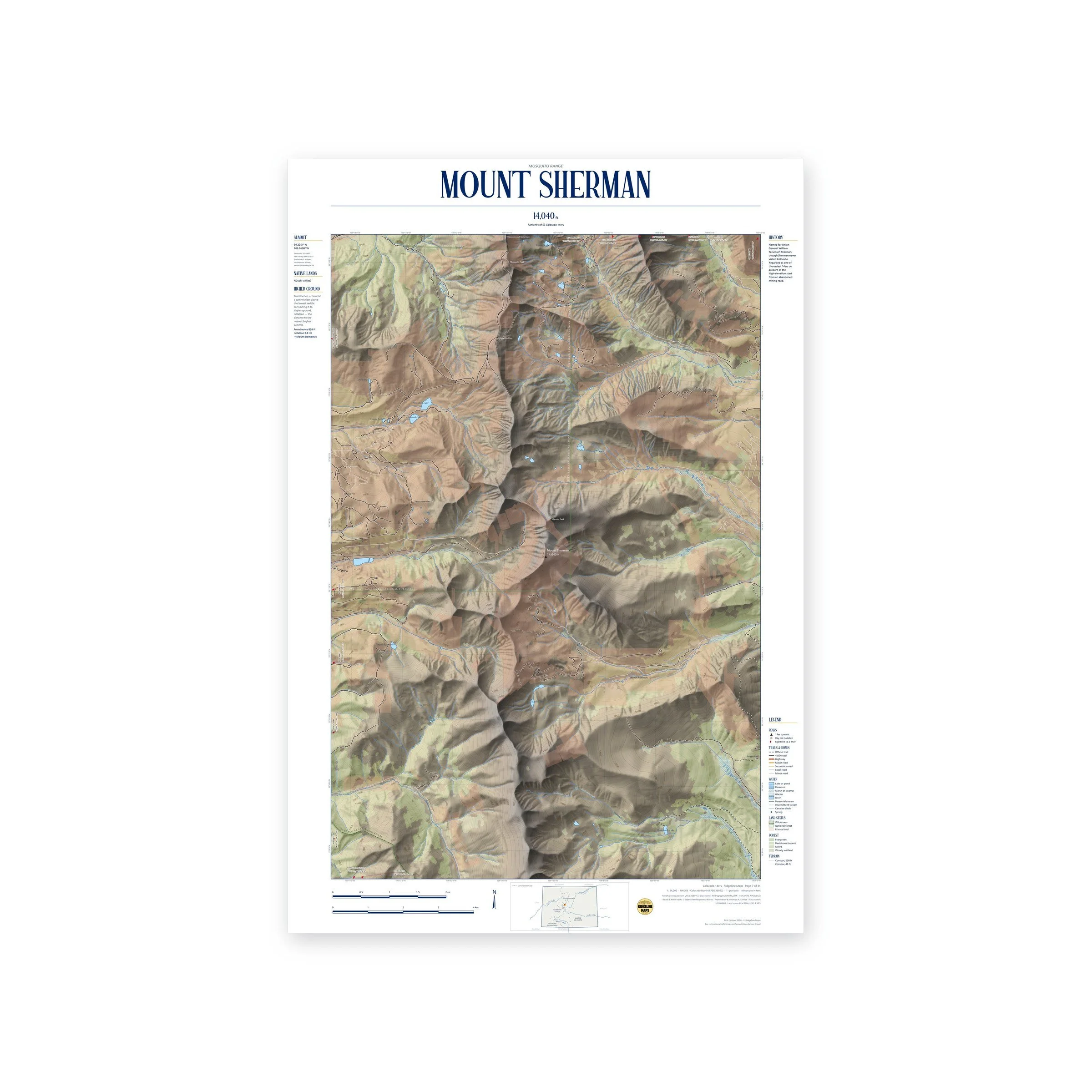 Mount Sherman topographic map print, full view