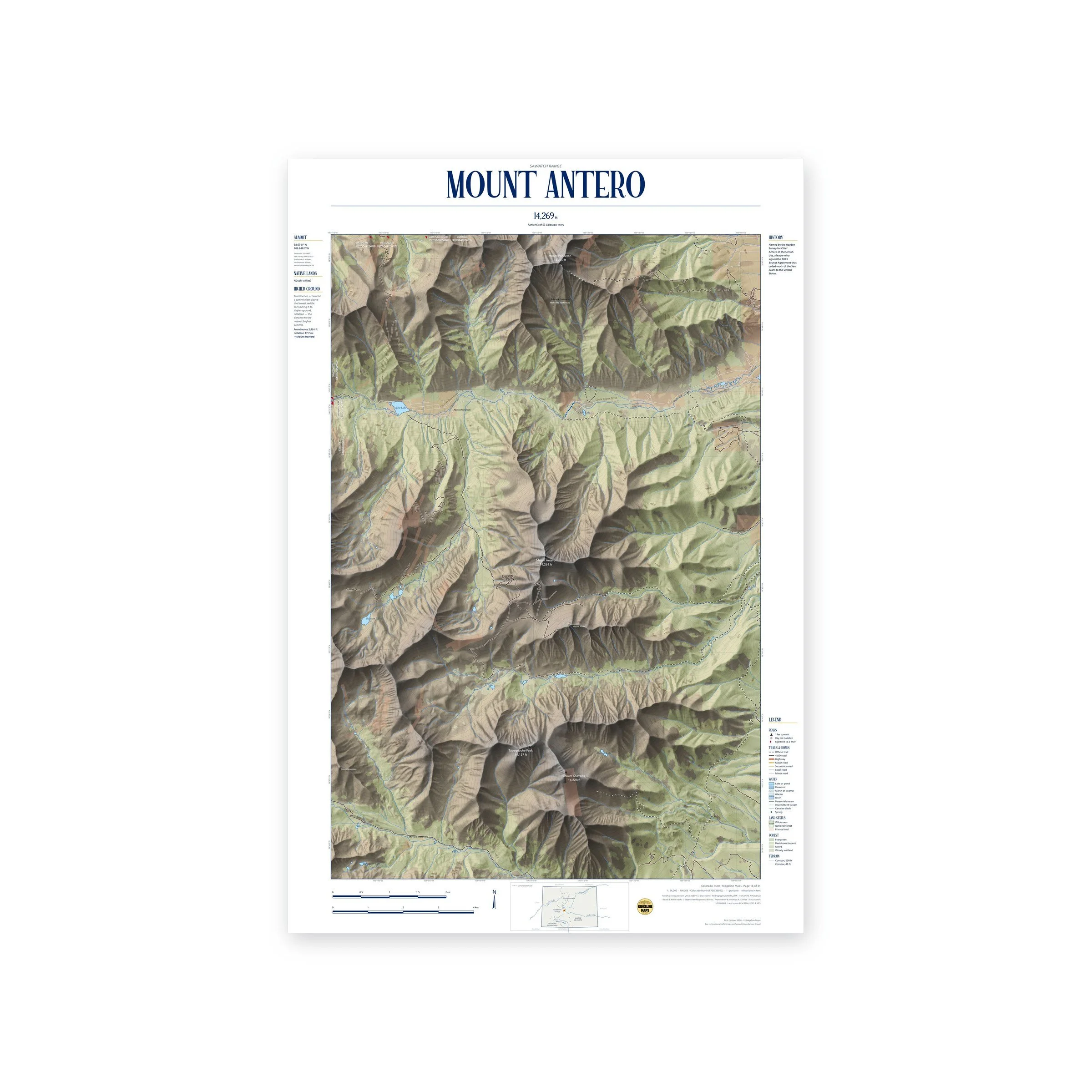 Mount Antero topographic map print, full view