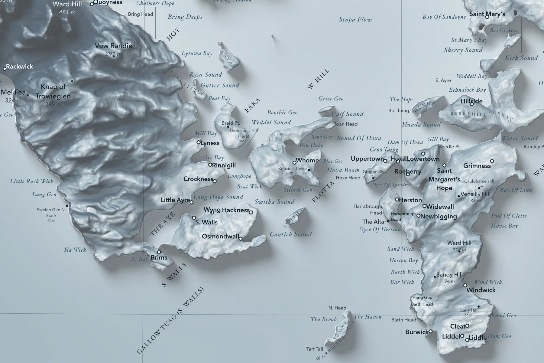 Close-up of Hoy and Scapa Flow on the Orkney map