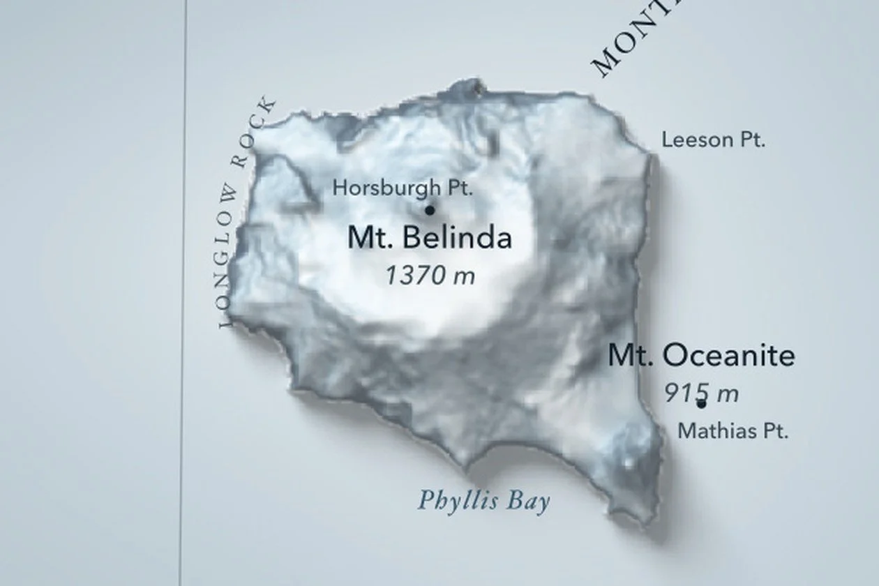 Close-up of Montagu Island and Mount Belinda on the South Sandwich Islands map