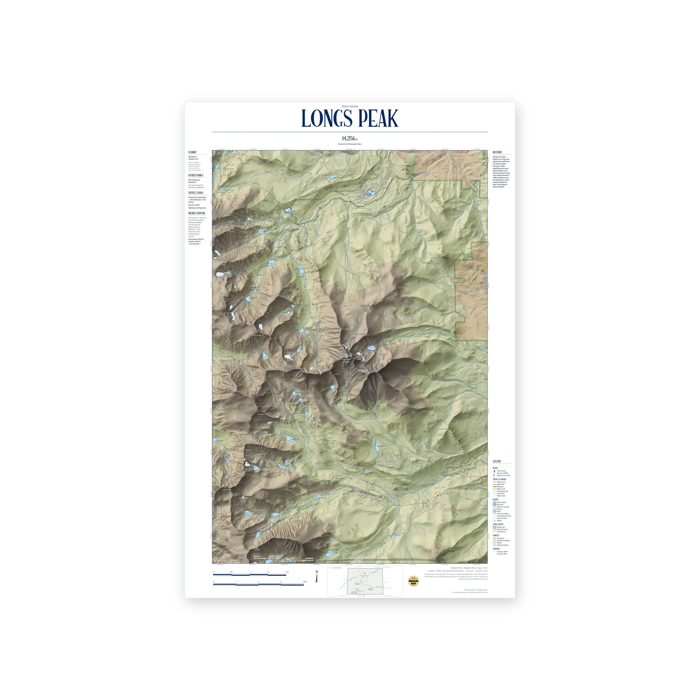 Longs Peak topographic map print, full view
