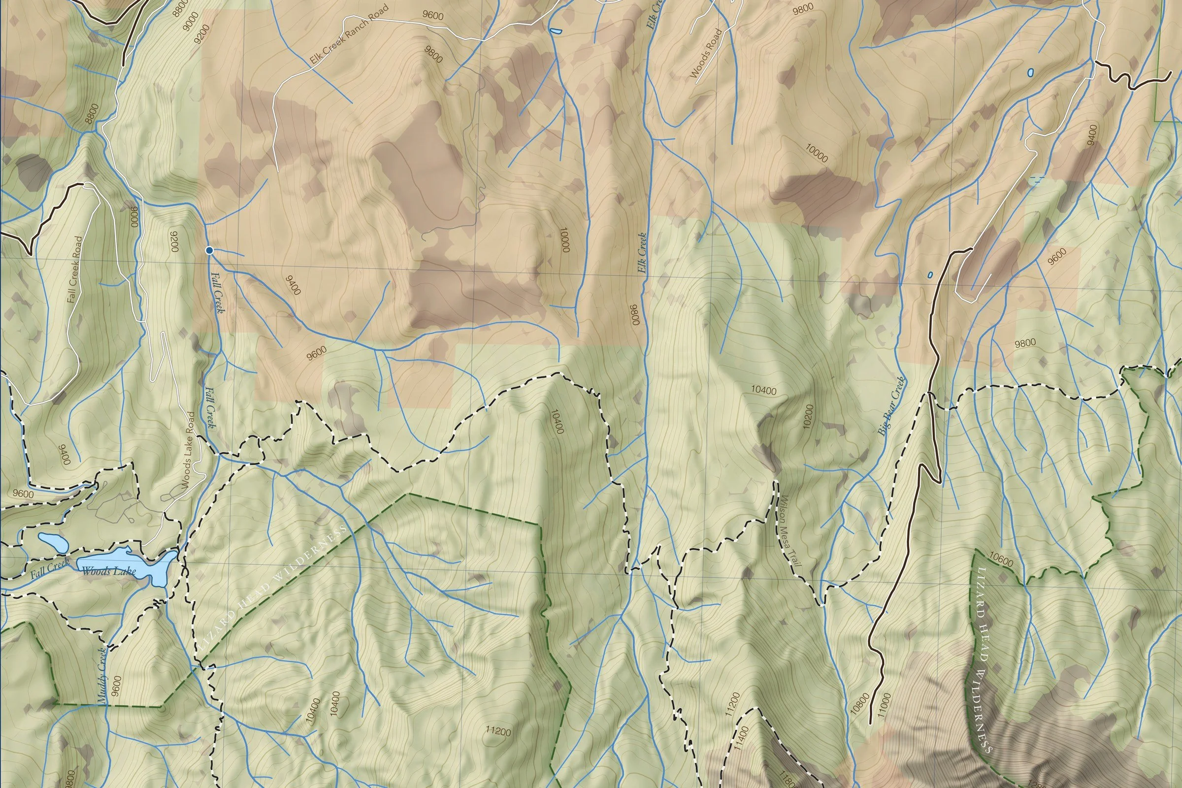 Close-up of the Wilson Group map showing trails, lakes and contours
