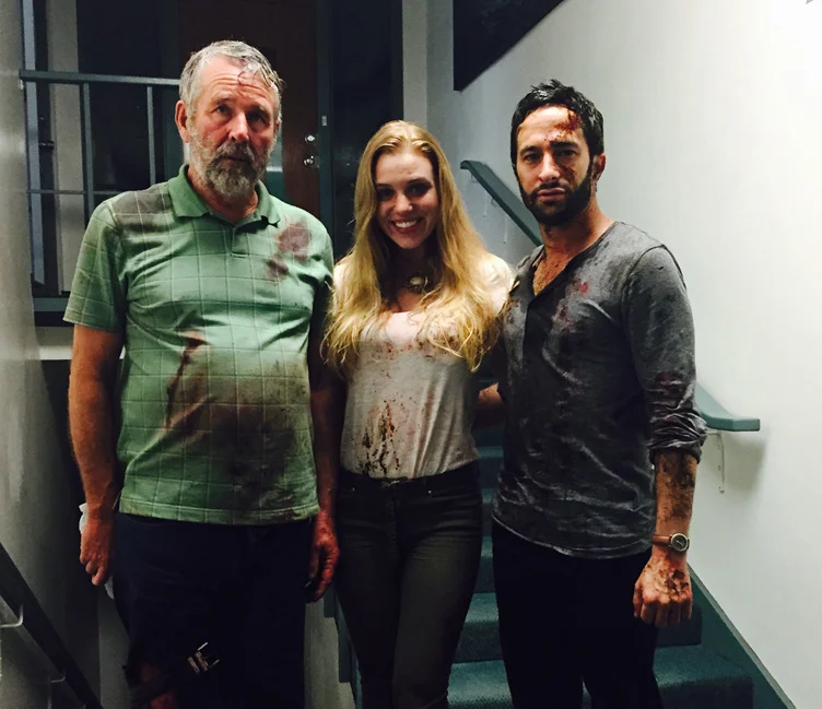 Aaron Wolf joins co-stars Timothy Bottoms and Emily Peachey on the set of TAR