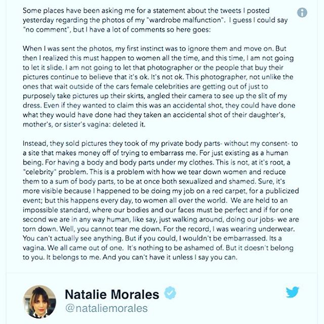 Yes #nataliemorales bout time someone stood up to these a**holes. &quot;This is a problem with how we tear down women and reduce them to a sum of body parts, to be at once both sexualized and shamed... well you cannot tear me down... it's a vagina. W