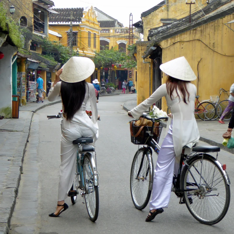 Bicycles are a popular form of transportation throughout Vietnam.