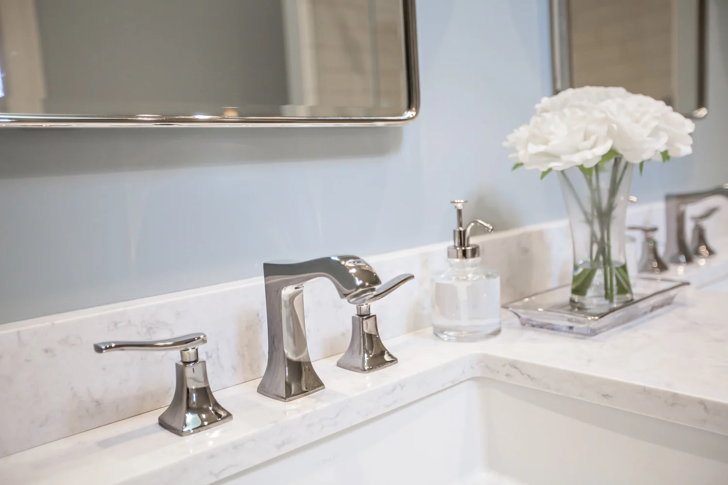 Heritage Hill Home, Grand Rapids, Michigan, Interior Designer, Fuchsia Design, Fuschia Design, Autumn Fuchs, Interior Design, West Michigan, Autocad, bathroom design, master bedroom, historic home, Woodways, exposed brick, bathroom, master bath, maple cabinetry, blue bathroom
