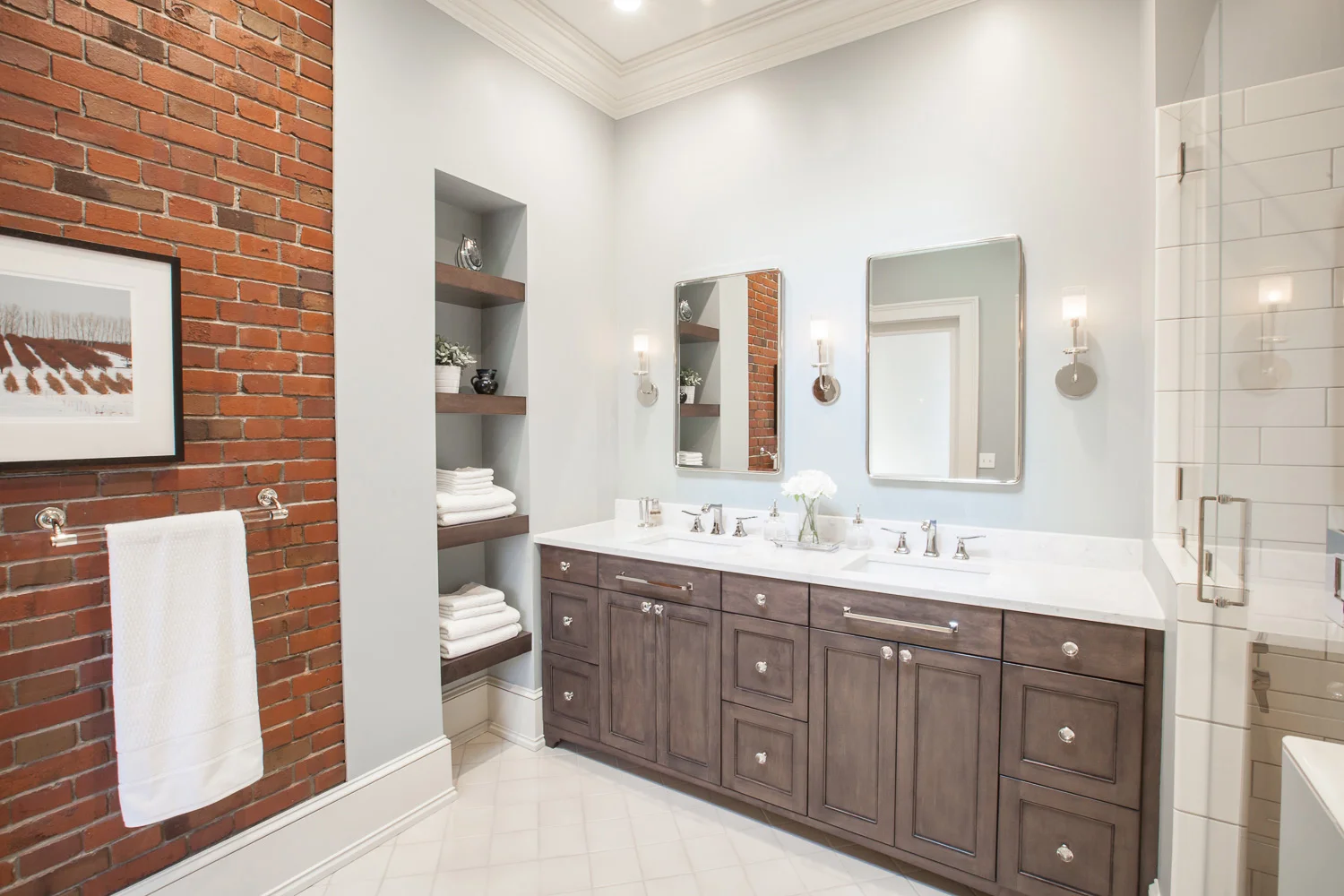Master Bathroom with Exposed Brick