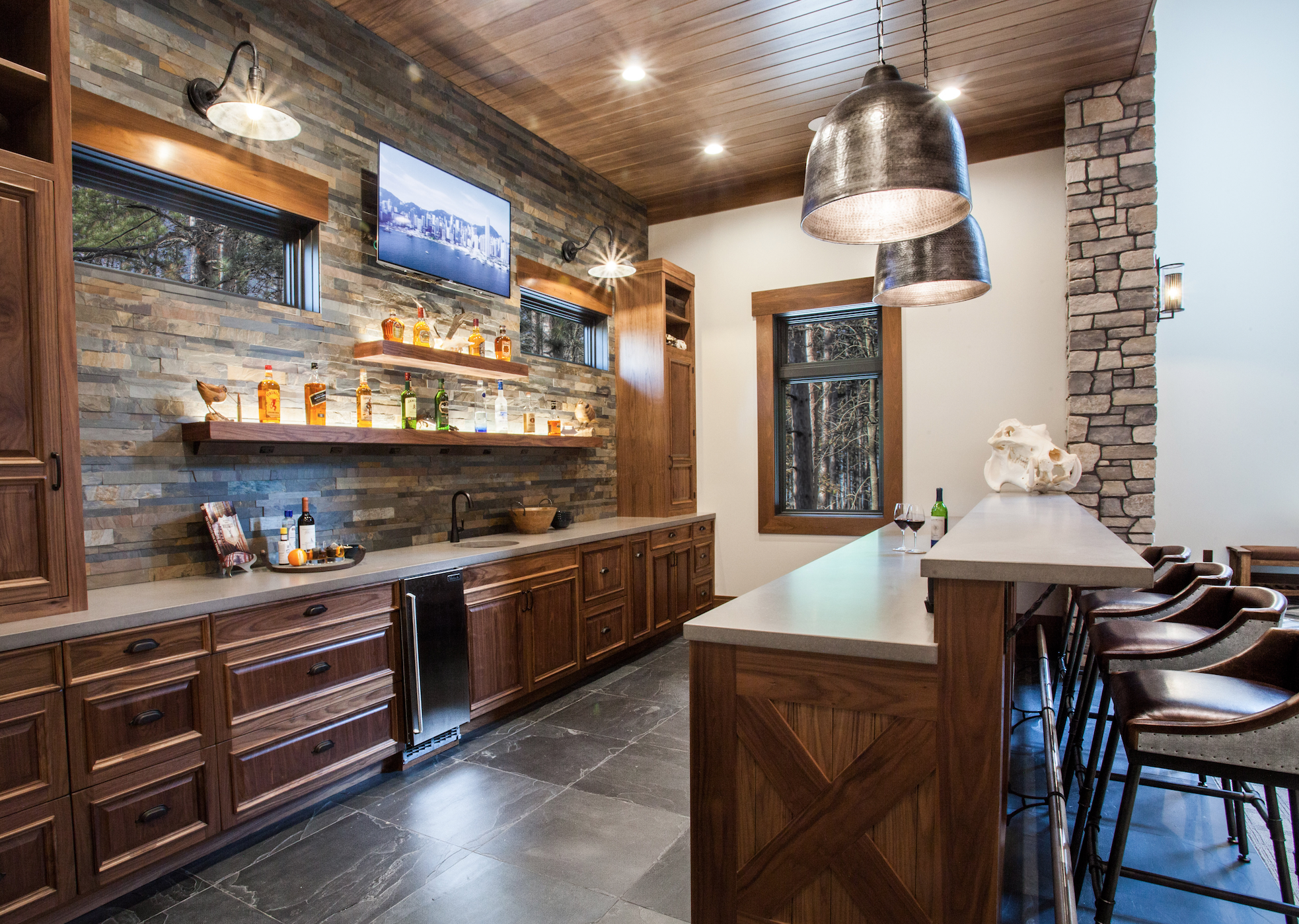 Man Cave Bar with Ledgestone Wall