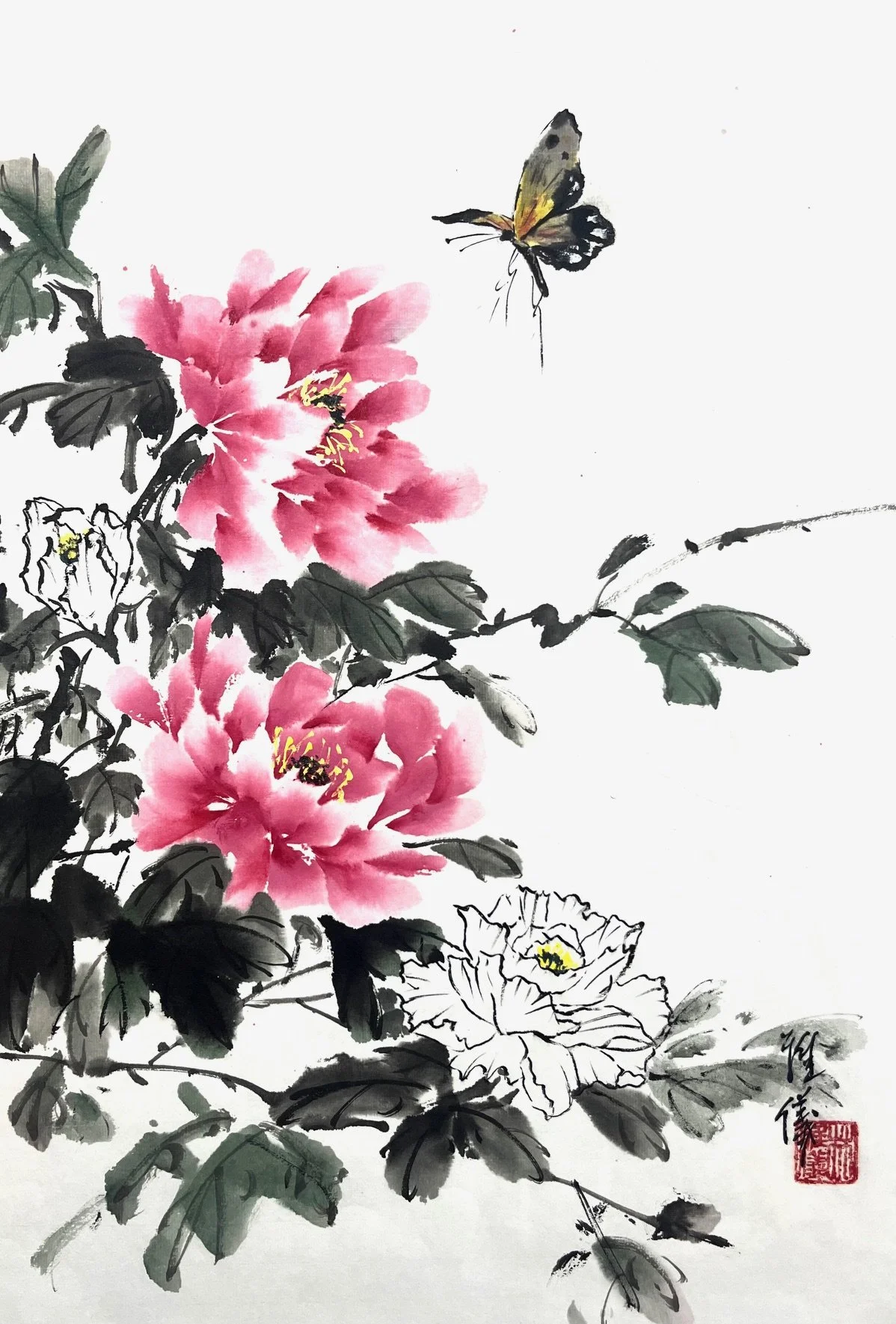  Peonies and butterfly     