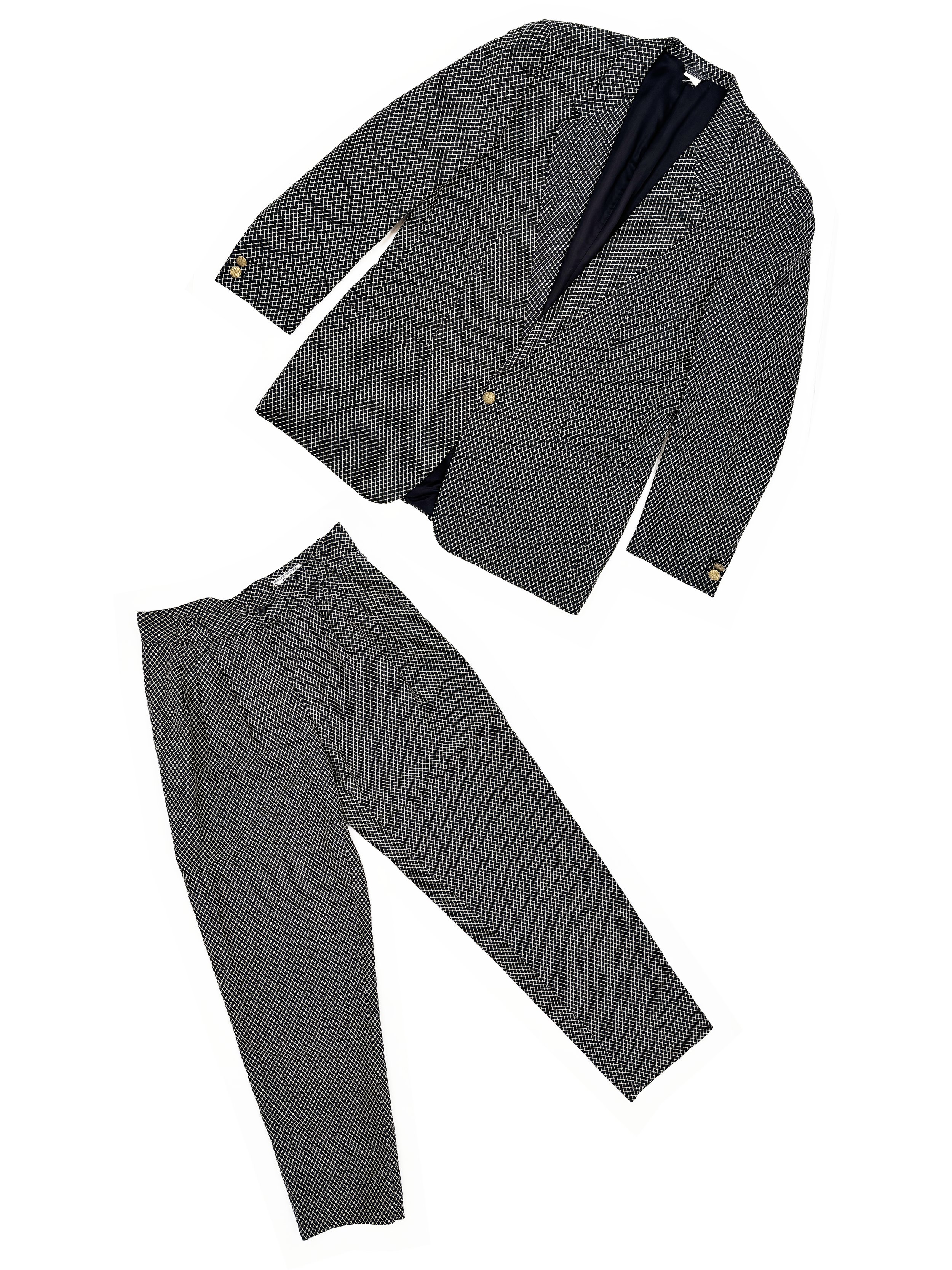 Gianni Versace 90s silk grid pattern suit