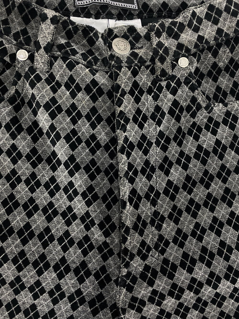 Versace Jeans Couture argyle velvet pants — JAMES VELORIA Versace Jeans Couture argyle velvet pants — JAMES VELORIA
