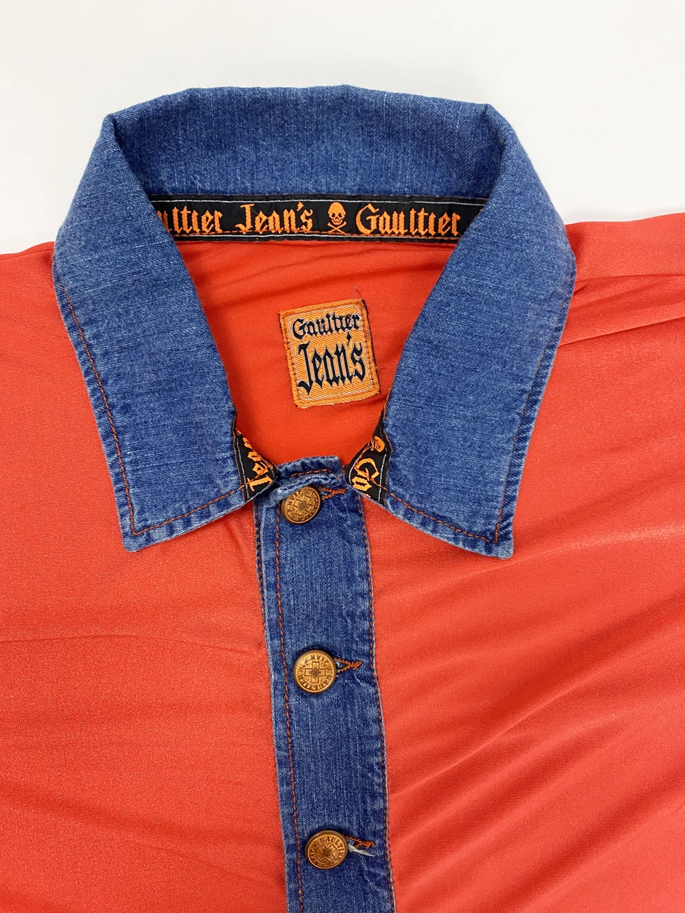JPG jean paul gaultier トップス オレンジ archive JEAN PAUL GAULTIER Printed mesh top | NET-A-PORTER