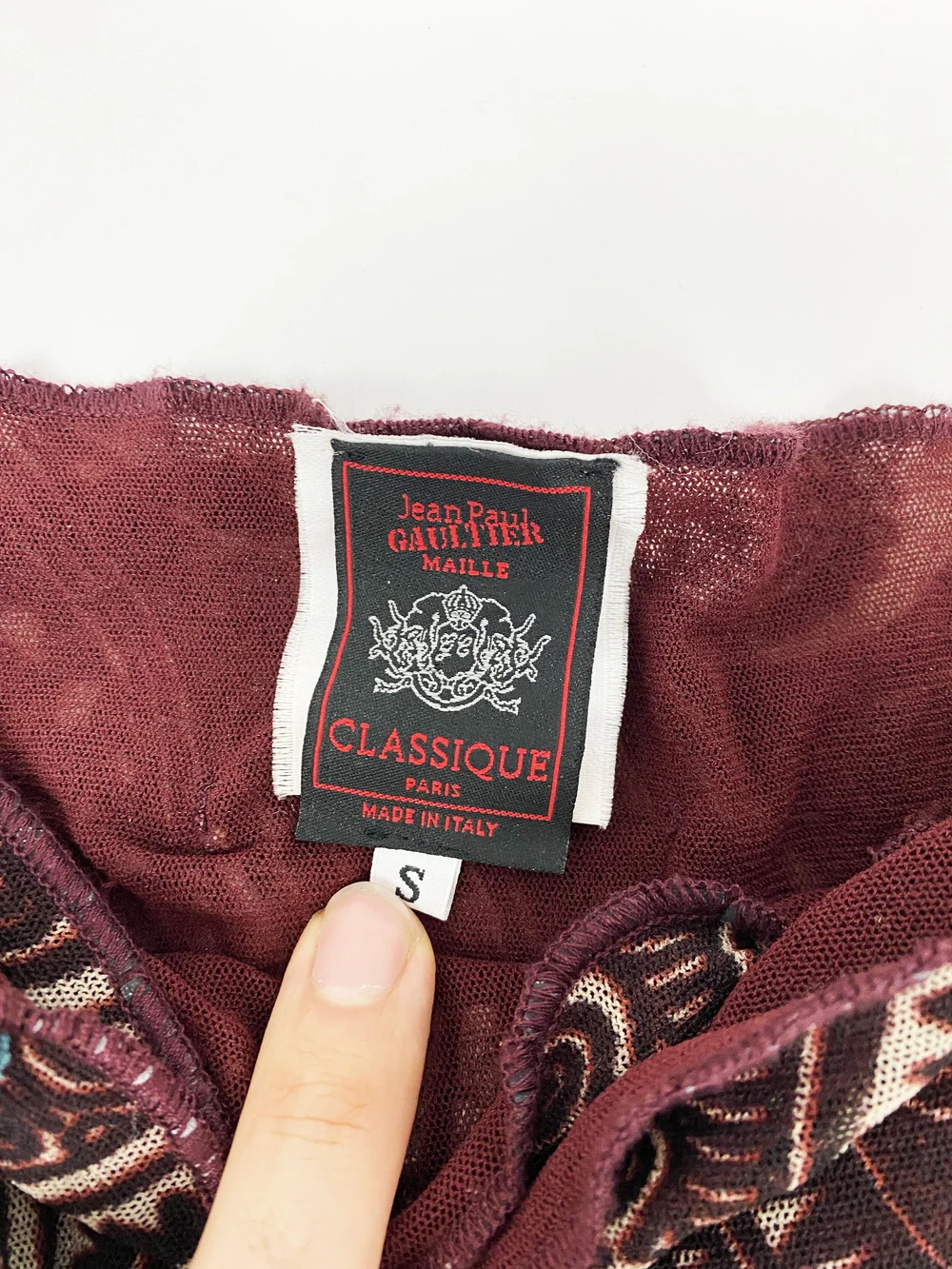Jean Paul Gaultier 90s tattoo print mesh wrap skirt — JAMES