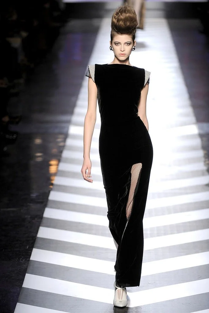 Jean Paul Gaultier F/W 2009 velvet fishnet panel gown — JAMES VELORIA