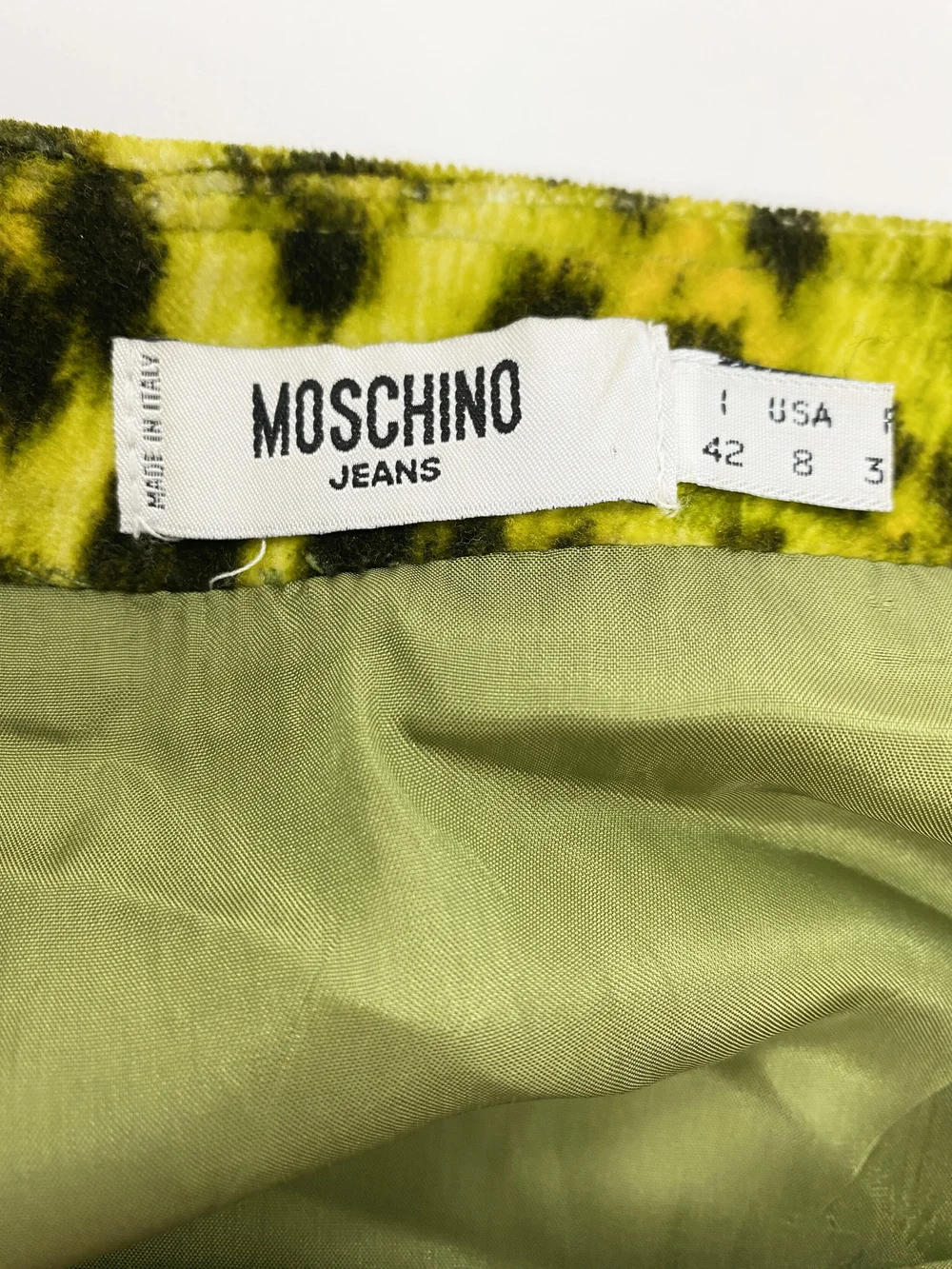 Moschino neon yellow leopard velvet skirt — JAMES VELORIA